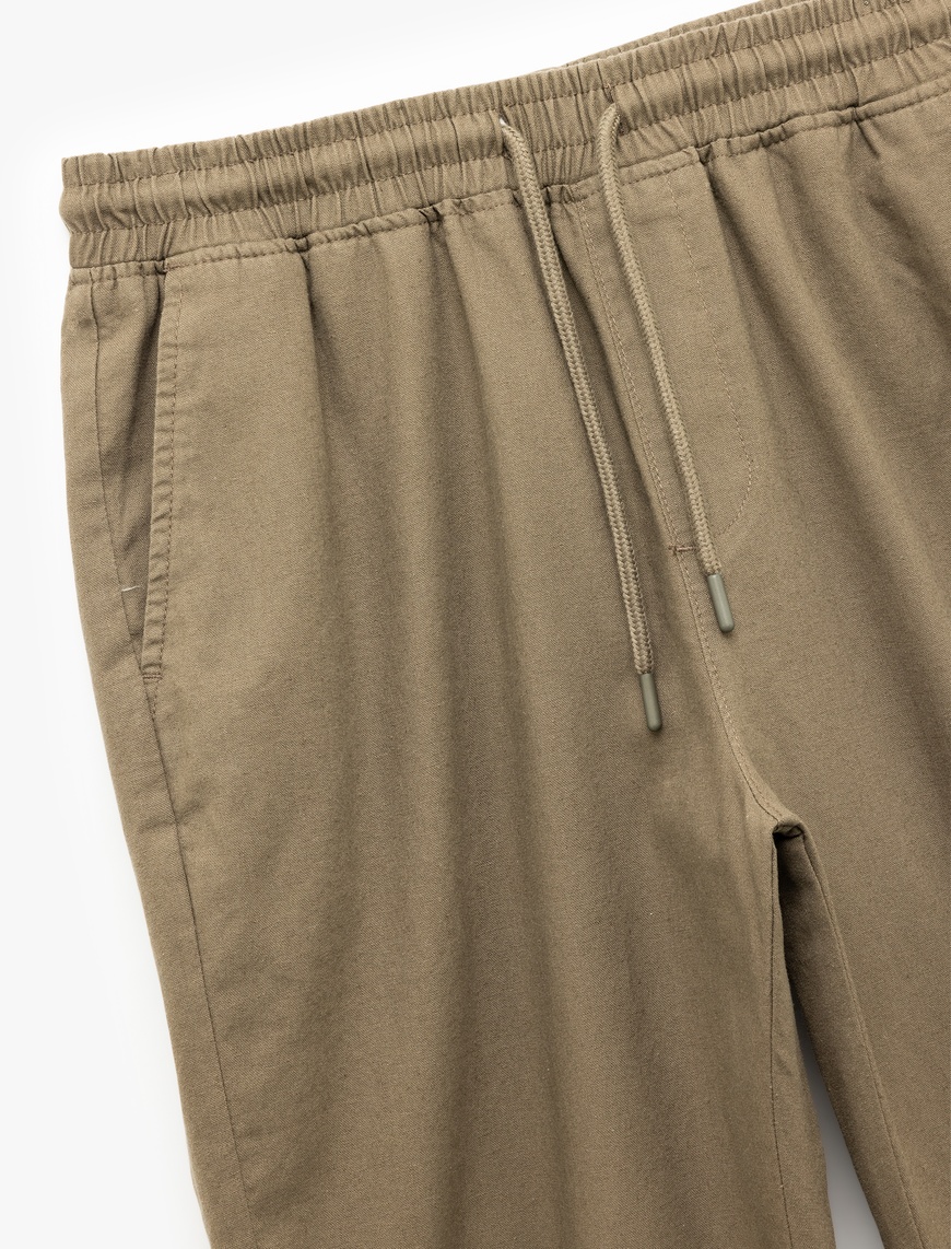   Beli Bağcıklı Cep Detaylı Keten Pamuk Karışımlı Chino Pantolon