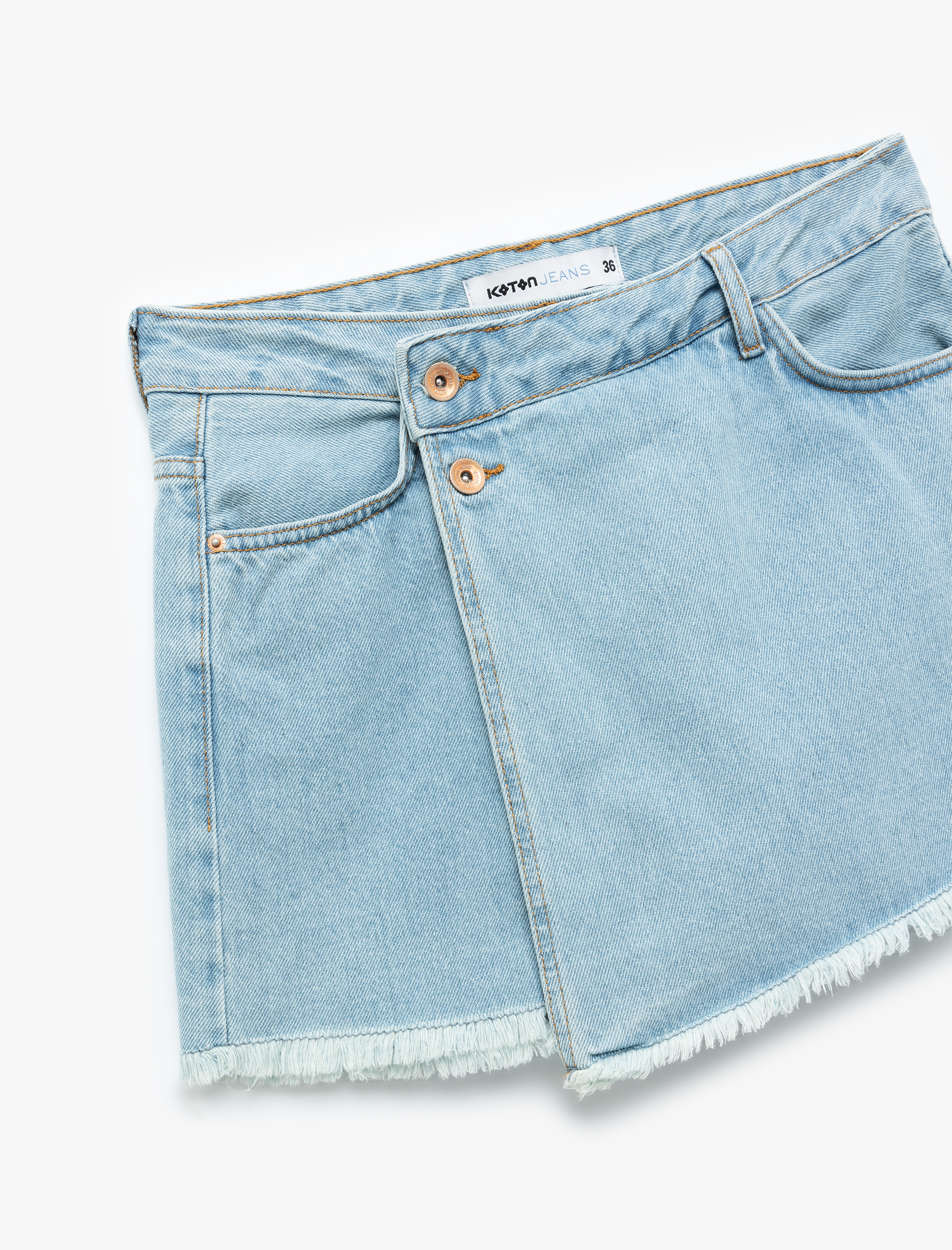   Mini Kot Şort Etek Düğmeli Cepli Rahat Kesim