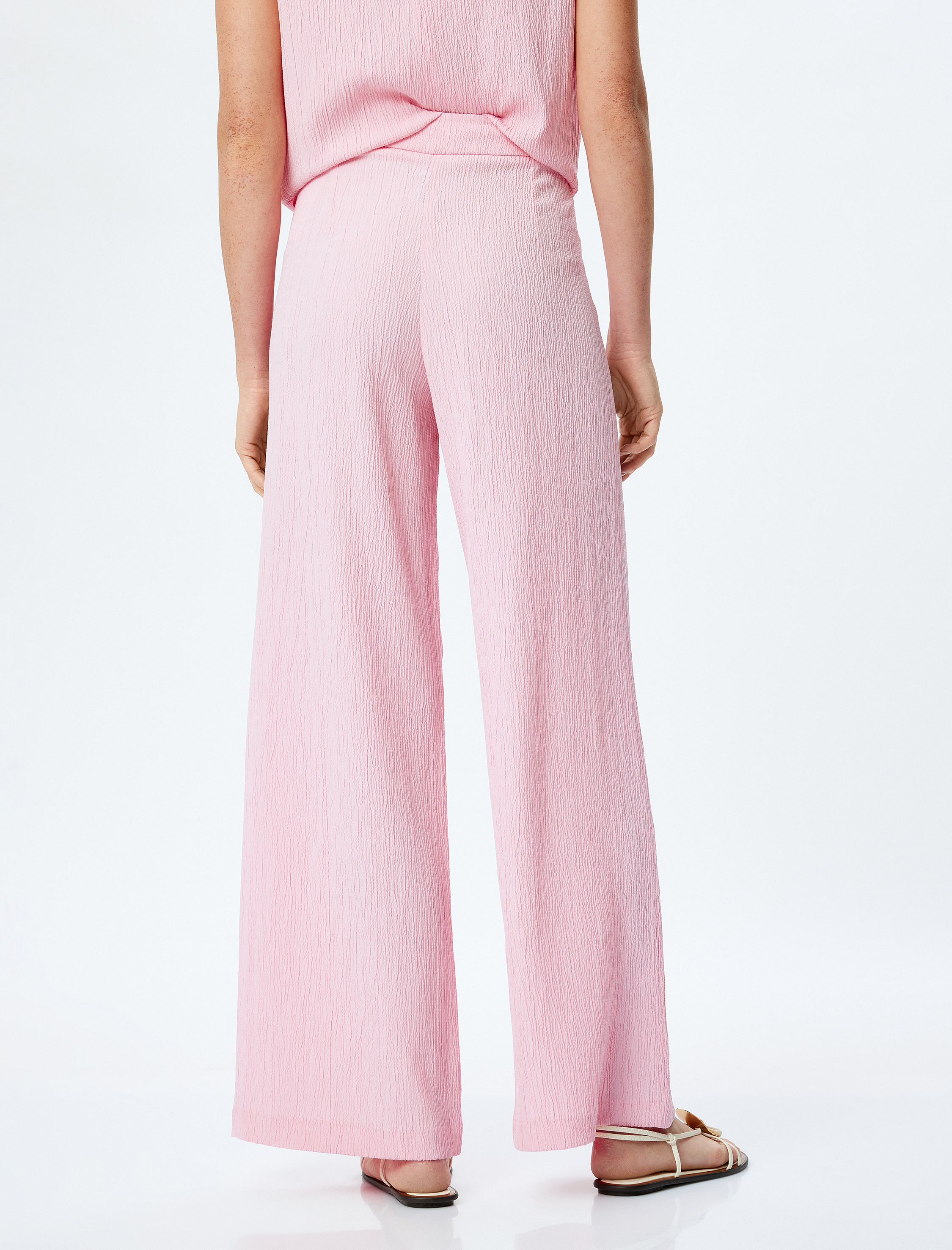   Dokulu Yüksek Bel Rahat Kalıp Geniş Paça Pantolon