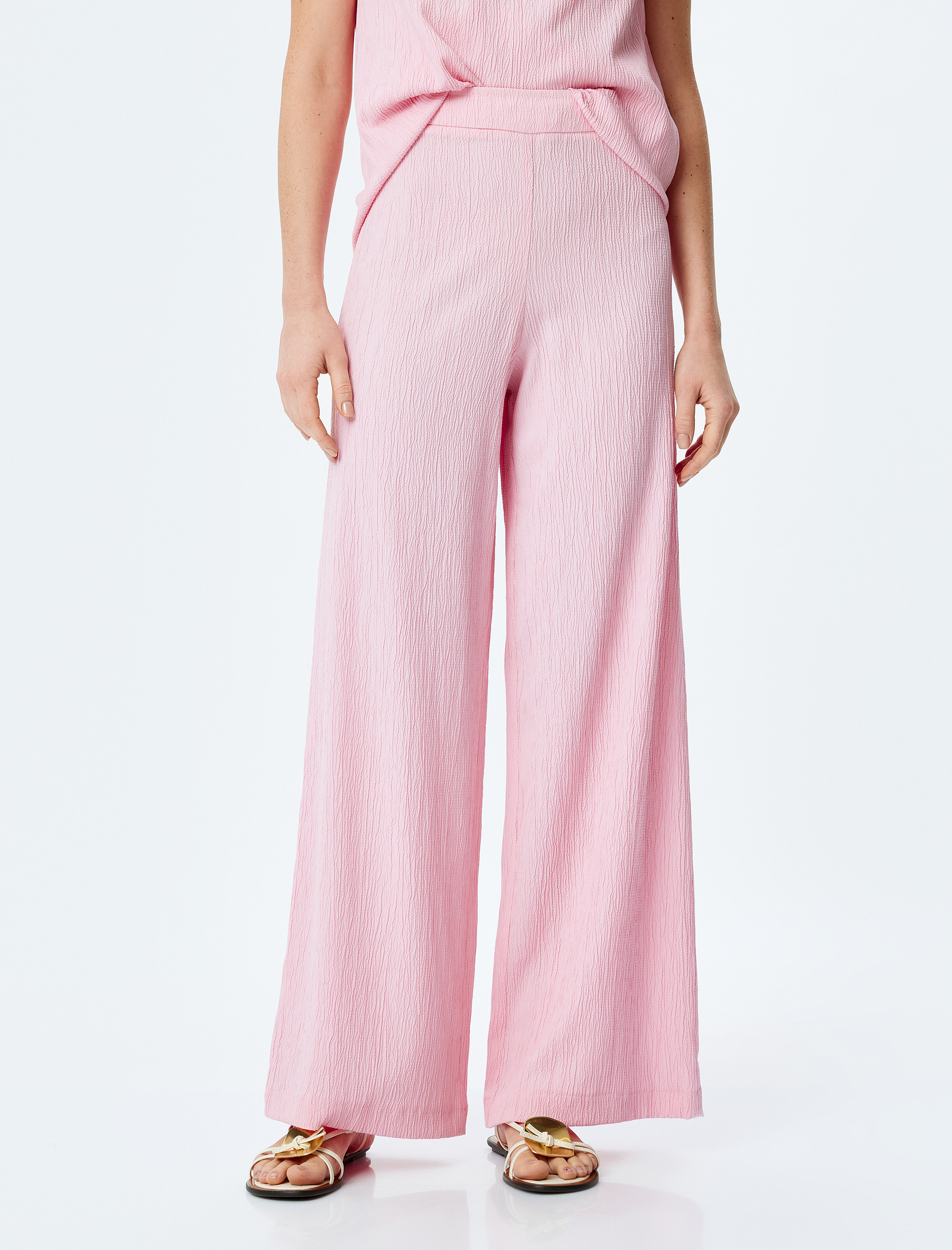   Dokulu Yüksek Bel Rahat Kalıp Geniş Paça Pantolon