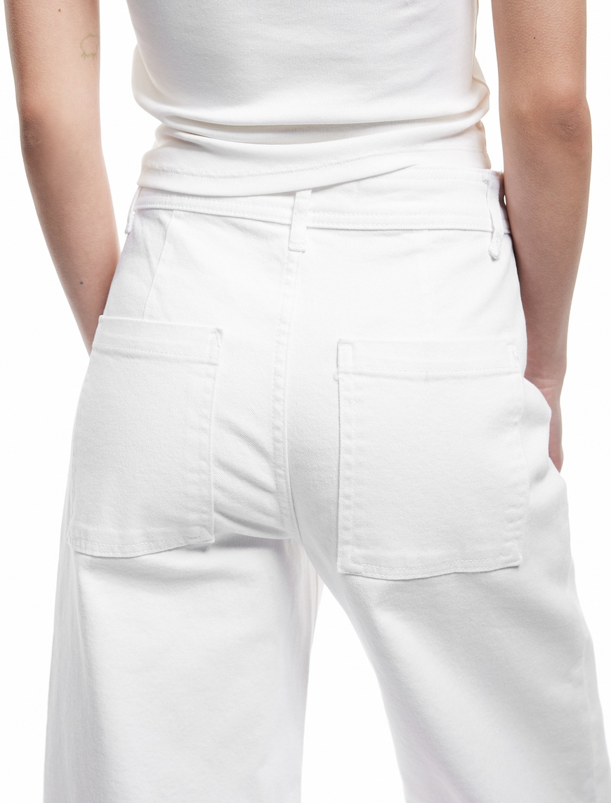   Cep Detaylı Düğmeli Pamuklu Crop Geniş Paça Denim Pantolon - Culotte Jean