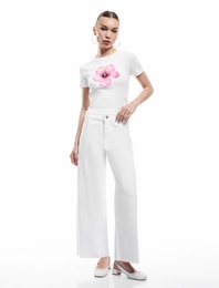 Cep Detaylı Düğmeli Pamuklu Crop Geniş Paça Denim Pantolon - Culotte Jean