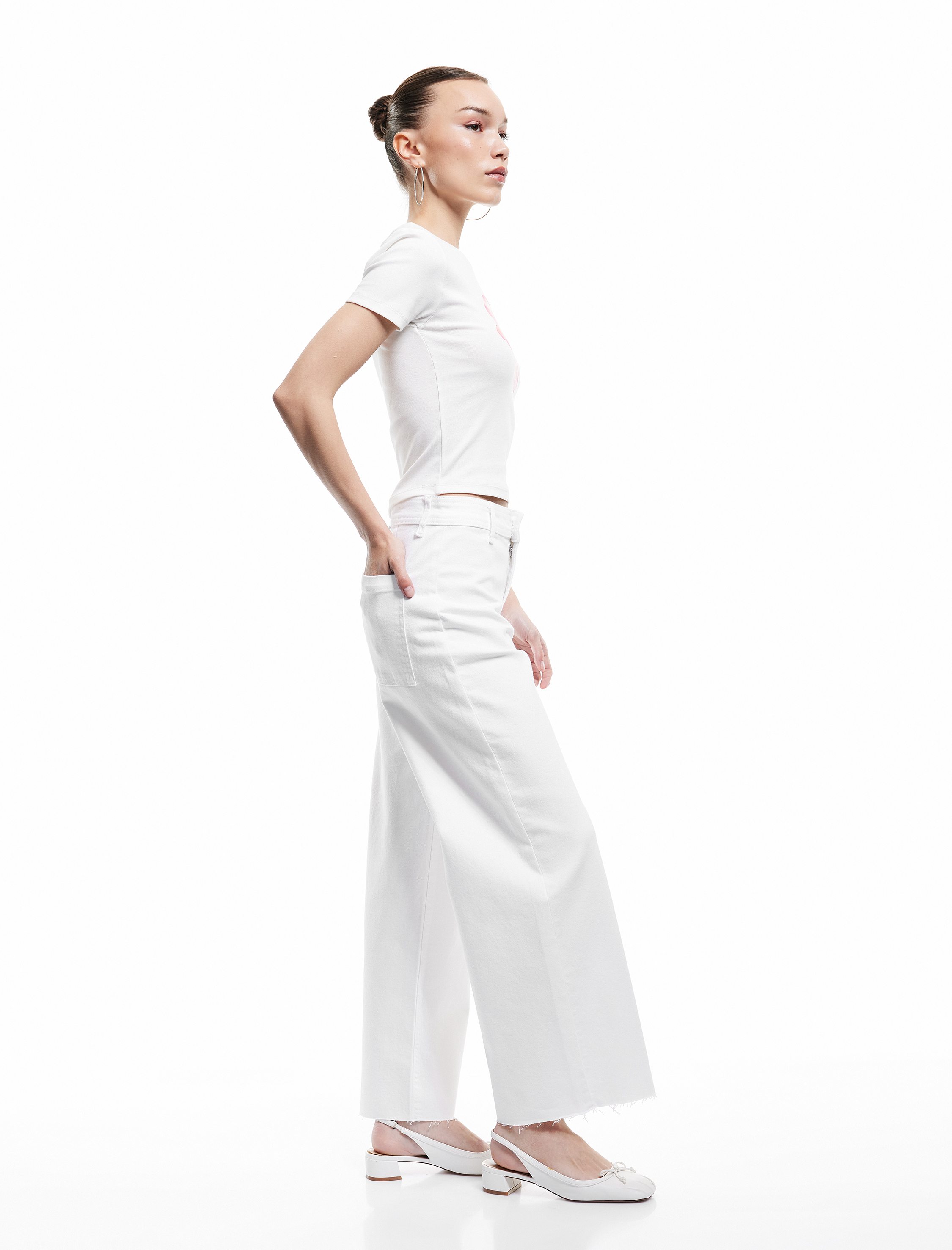   Pamuklu Geniş Kalıp Cepli Düğmeli Crop Geniş Paça Denim Pantolon - Culotte Jean