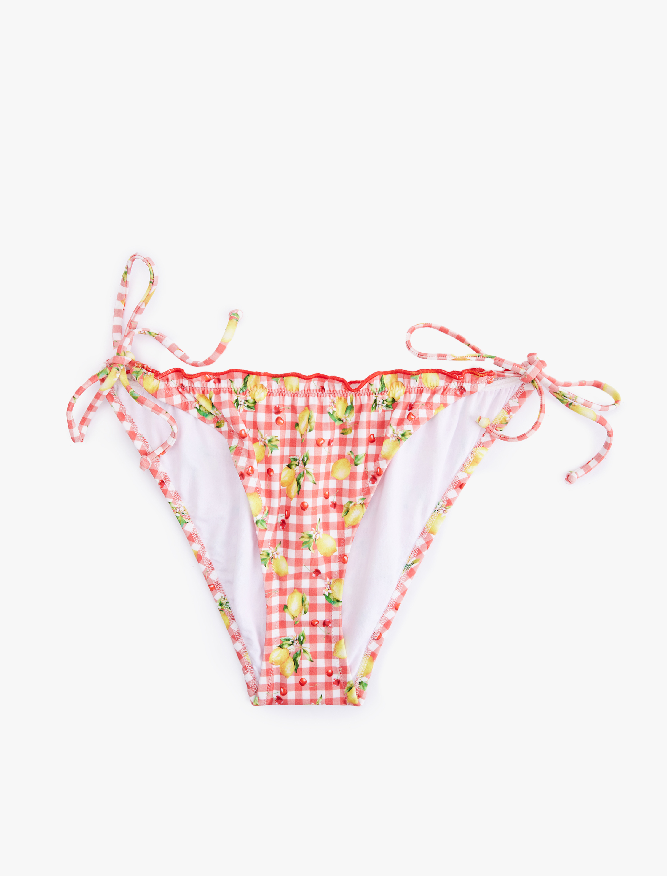   Koton X Sibil Çetinkaya - Pötikareli Limon-Kiraz Baskılı Fırfırlı İpli Bikini Altı