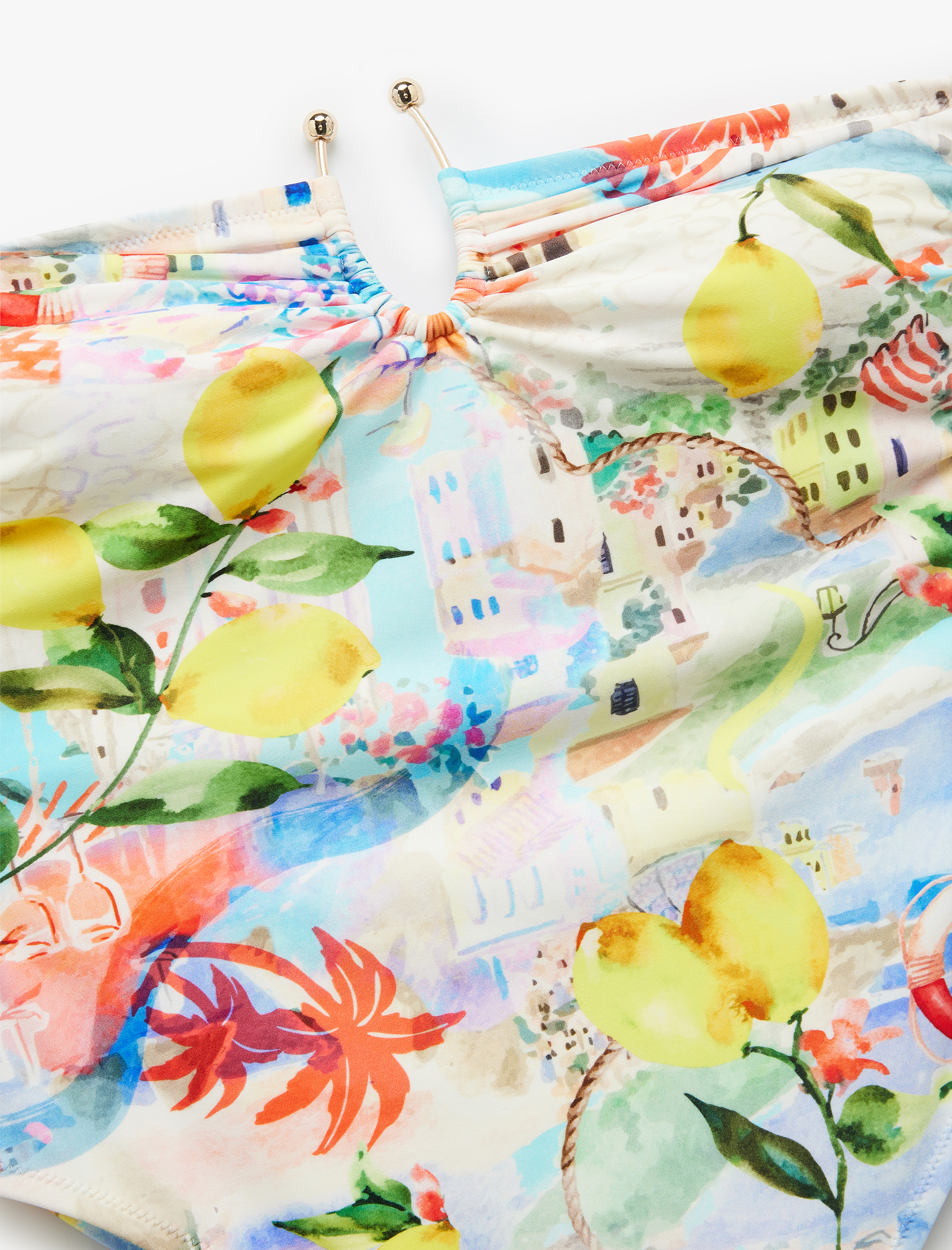   Koton X Sibil Çetinkaya - Aksesuarlı Amalfi Temalı Limon Desenli Straplez Mayo