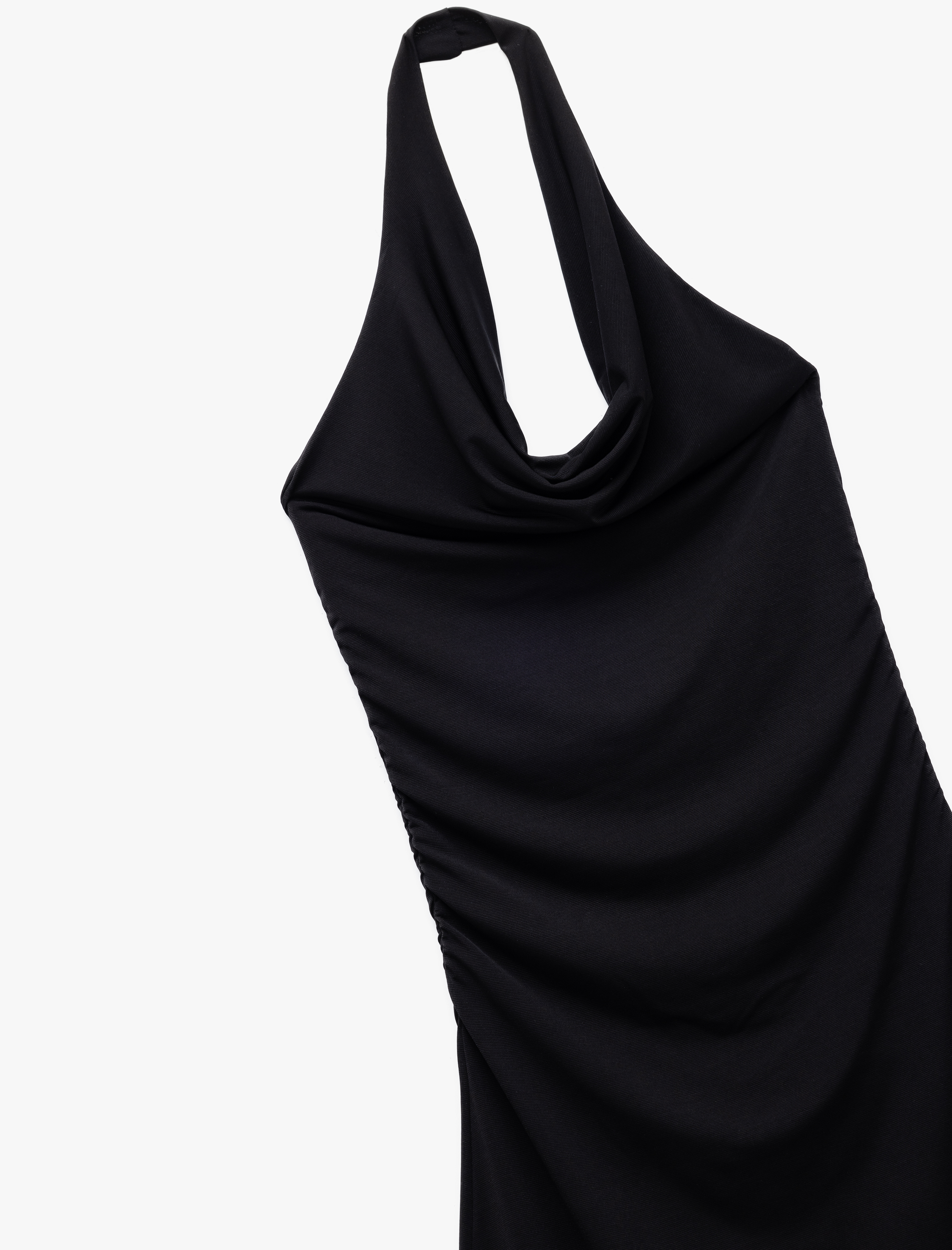   Degaje Yaka Asimetrik Kolsuz Drapeli Midi Elbise