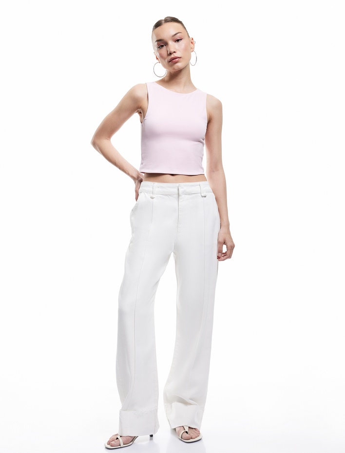  Bisiklet Yaka Kolsuz Dar Kesim Pamuklu Basic Crop Atlet