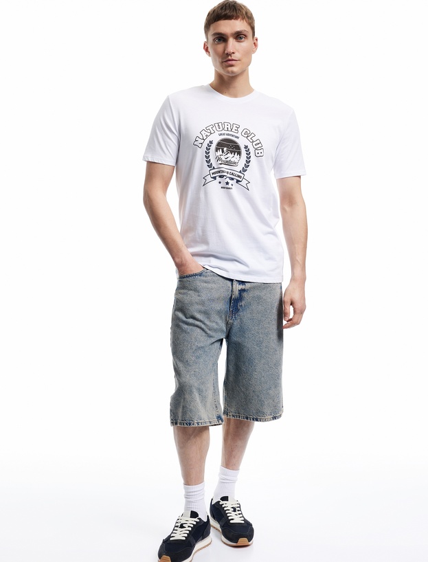 Kısa Kollu Bisiklet Yaka Pamuklu Baskılı Slim Fit Tişört_0
