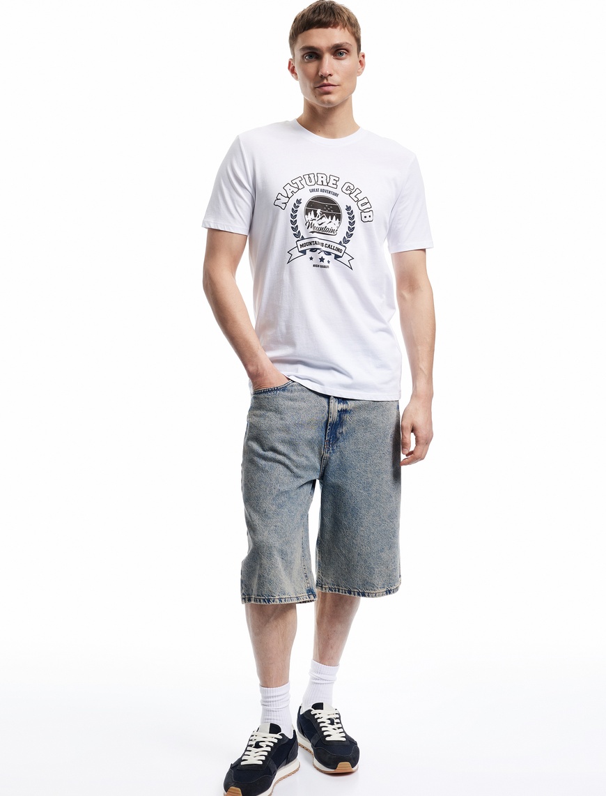   Kısa Kollu Bisiklet Yaka Pamuklu Baskılı Slim Fit Tişört