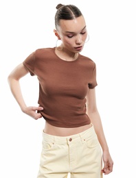 Crop Bisiklet Yaka Kısa Kollu Slim Fit Basic Kadın Tişört