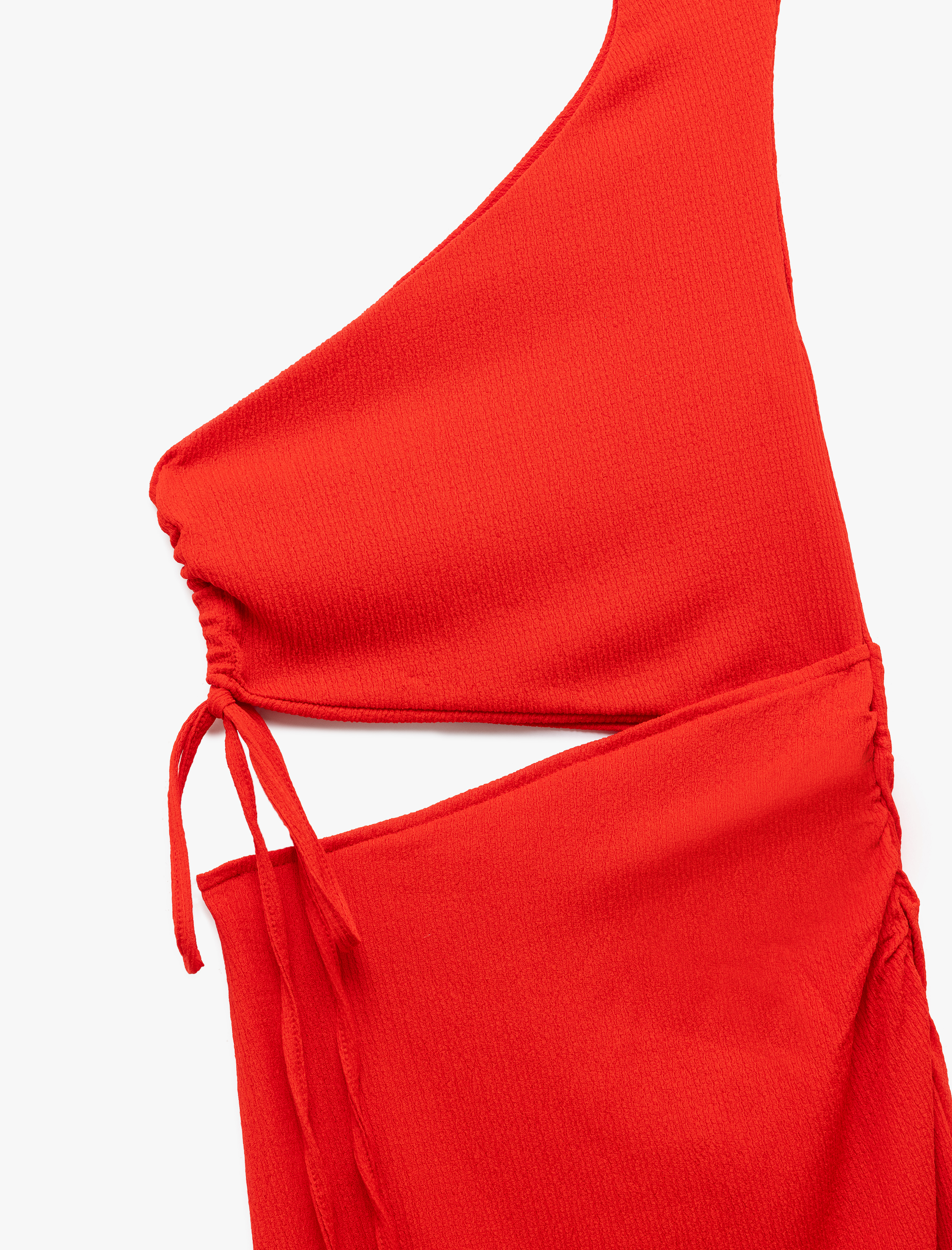   Asimetrik Tek Omuz Pencere Detaylı Midi Elbise Bürümcük