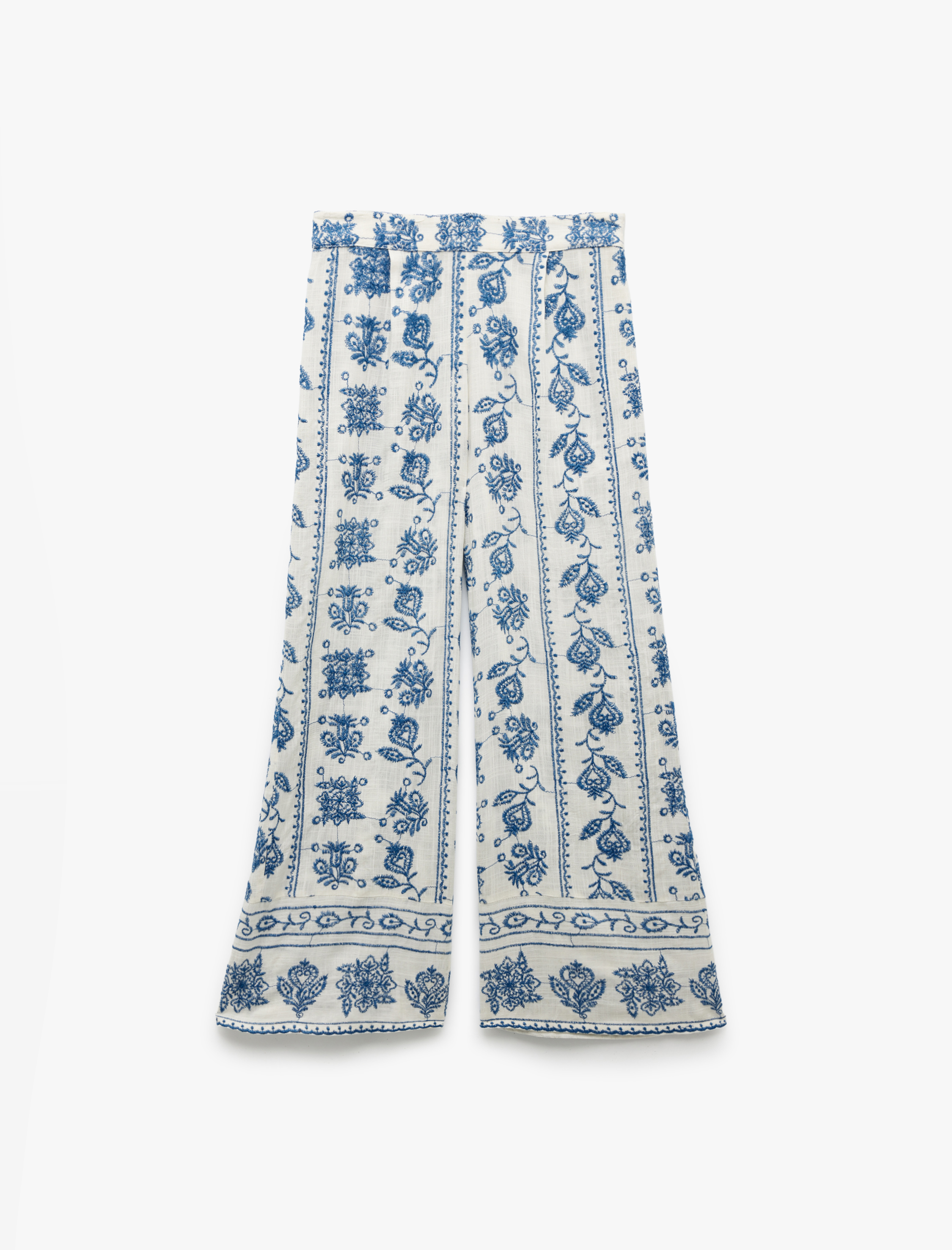   Beli Lastikli Çiçekli Geniş Paça Viskon Pantolon