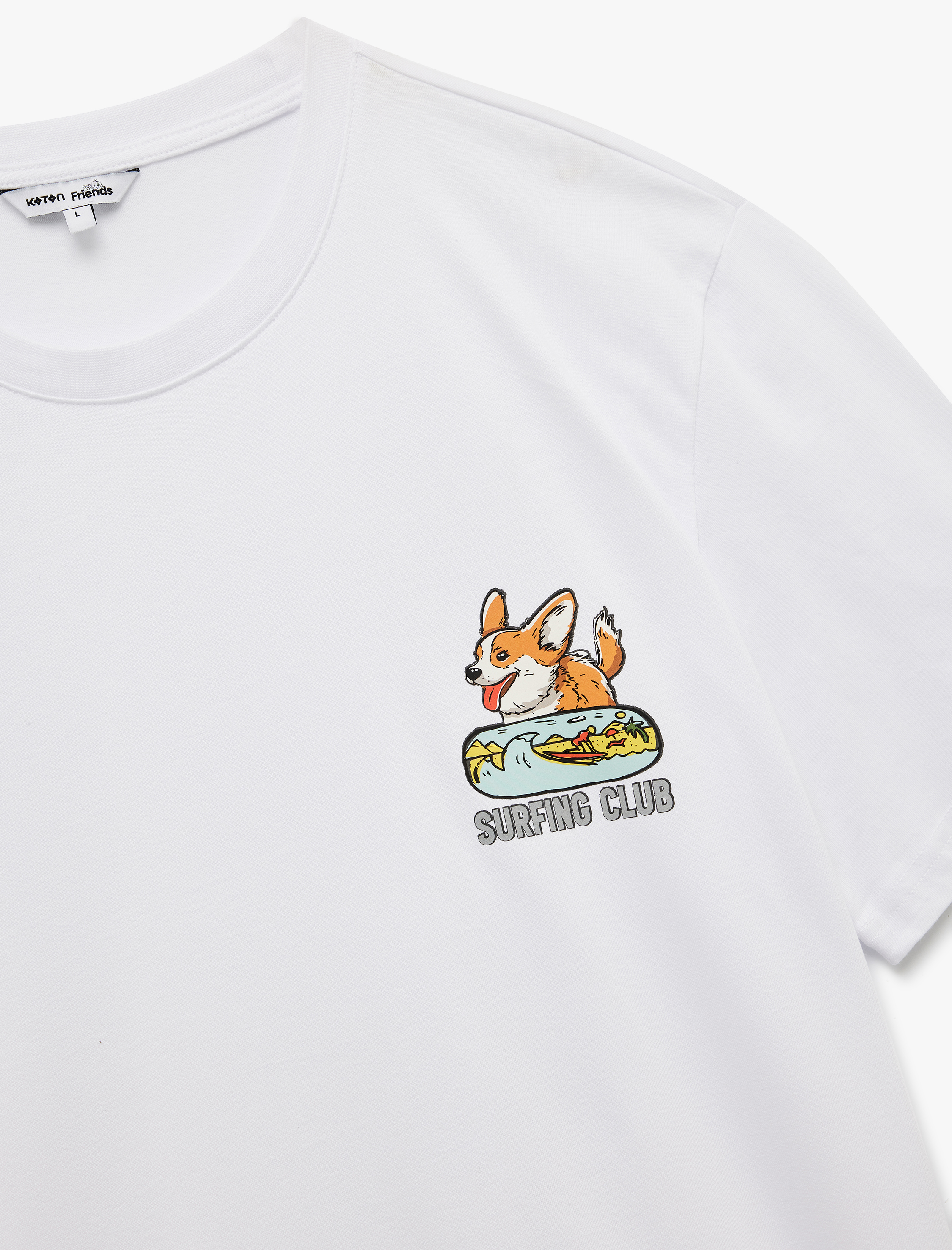   Kısa Kollu Pamuklu Regular Fit Bisiklet Yaka Köpek Baskılı Tişört