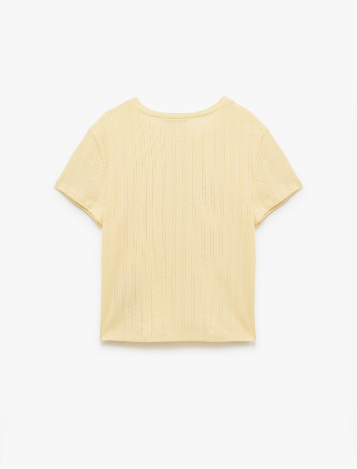  Bisiklet Yaka Kısa Kollu Dokulu Kedi Baskılı Tişört