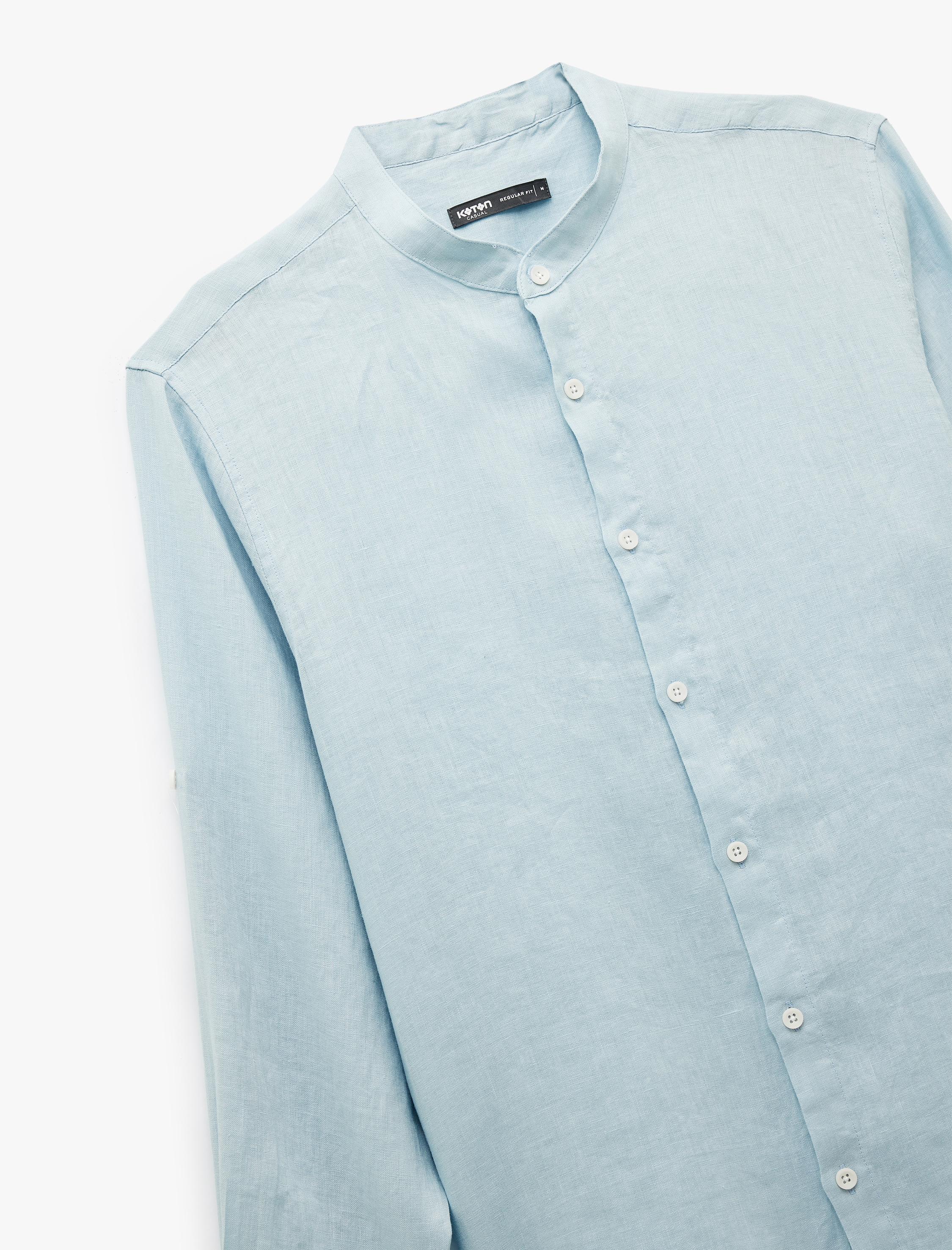   Uzun Kollu Regular Fit Hakim Yaka Keten Gömlek