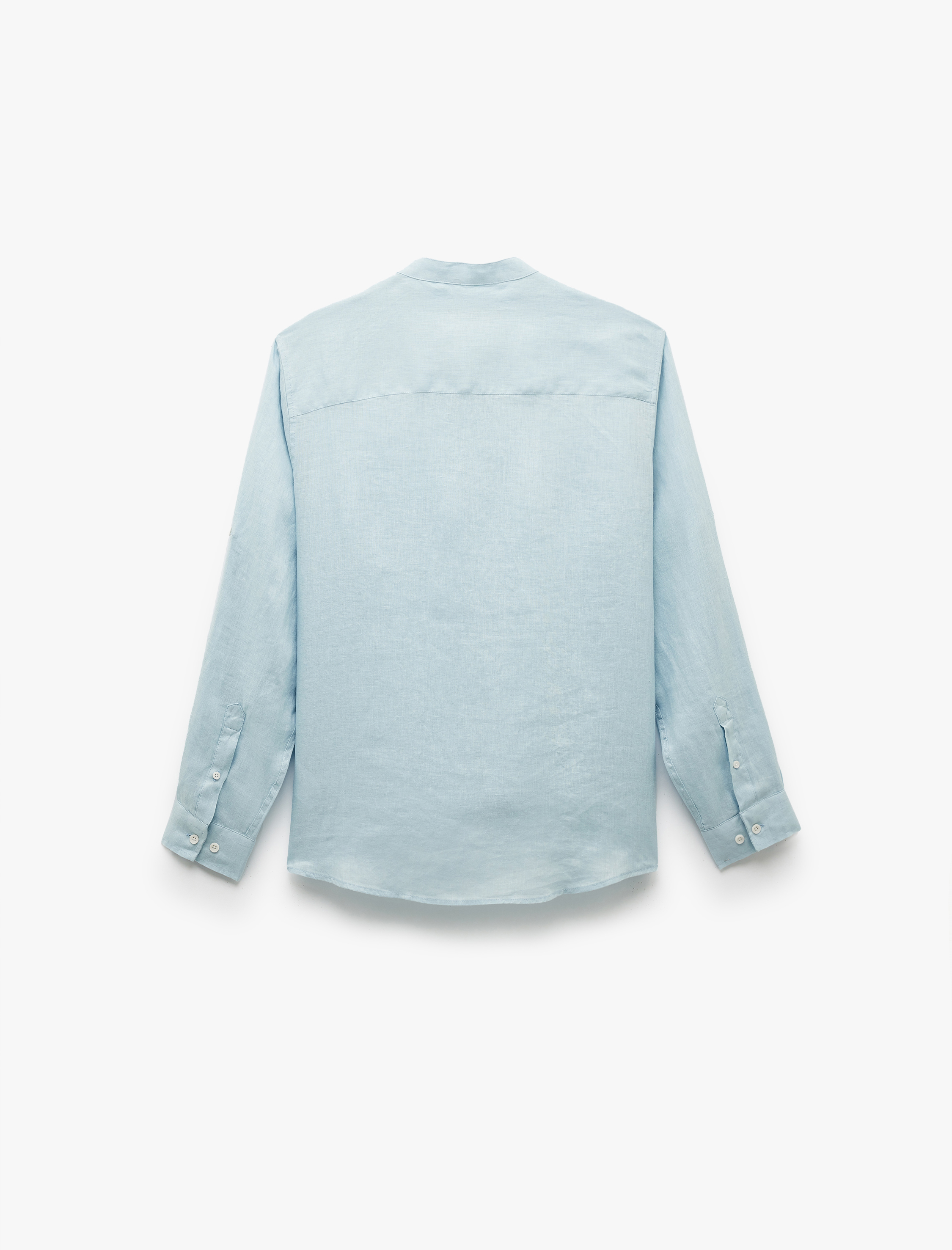   Uzun Kollu Regular Fit Hakim Yaka Keten Gömlek