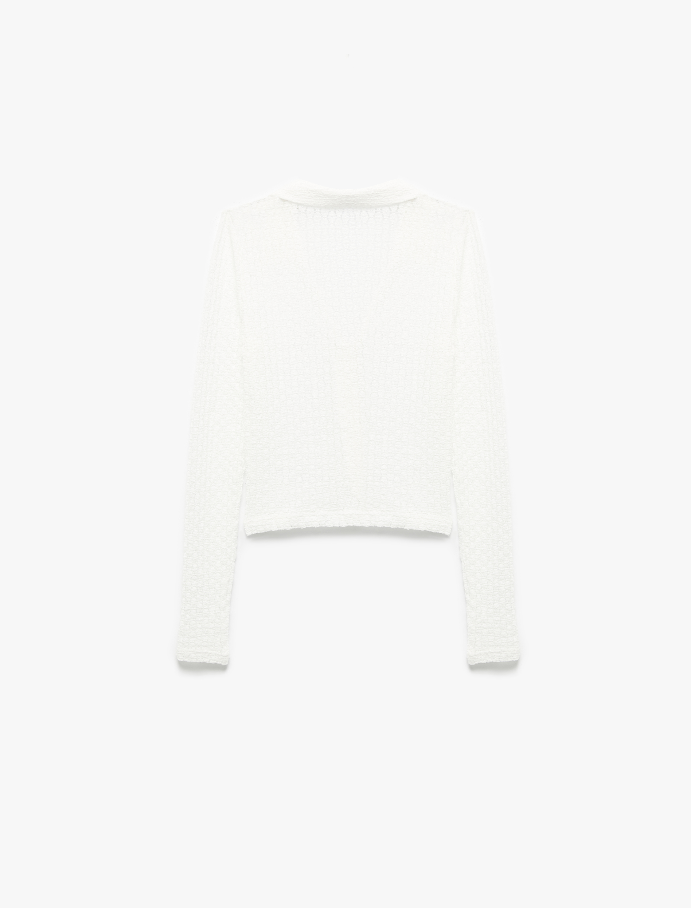   Klasik Yaka Düğmeli Dar Kesim Dantelli Uzun Kollu Tişört