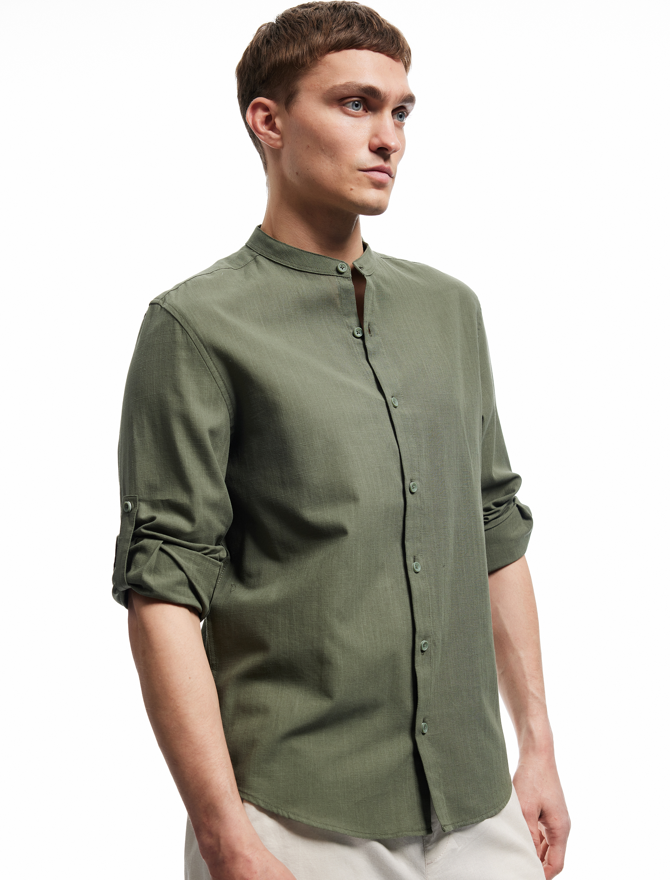   Uzun Kollu Düğmeli Regular Fit Pamuklu Hakim Yaka Gömlek