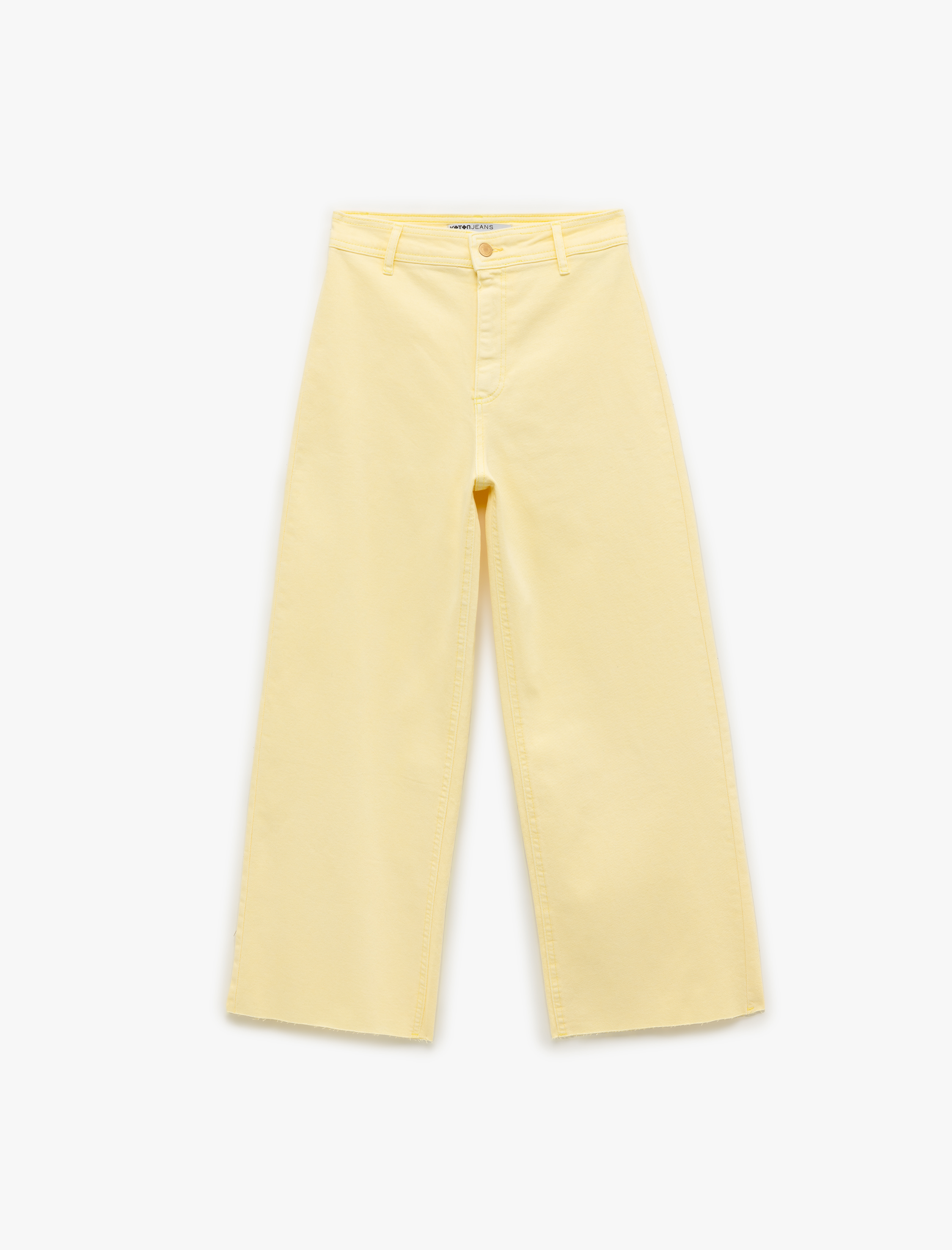   Pamuklu Geniş Kalıp Cepli Düğmeli Crop Geniş Paça Denim Pantolon - Culotte Jean