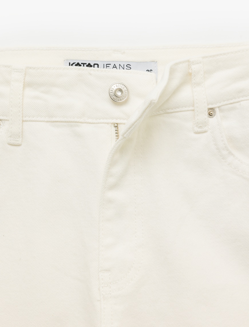   Pamuklu Düğmeli Cepli Dar Kalıp Yüksek Bel Bootcut Jean Pantolon - Kick Flare Jean