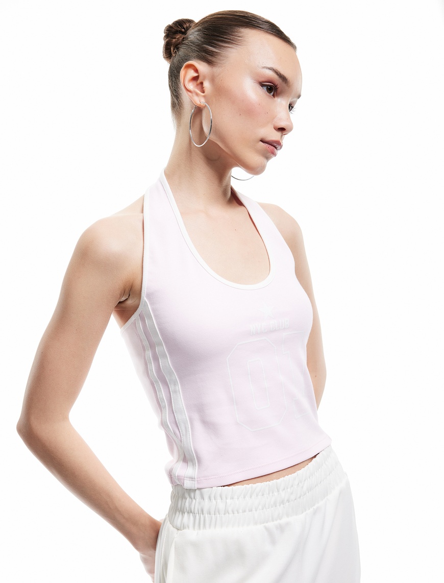   Pamuklu Kolsuz Biyeli Slim Fit Pamuklu Halter Yaka Bluz