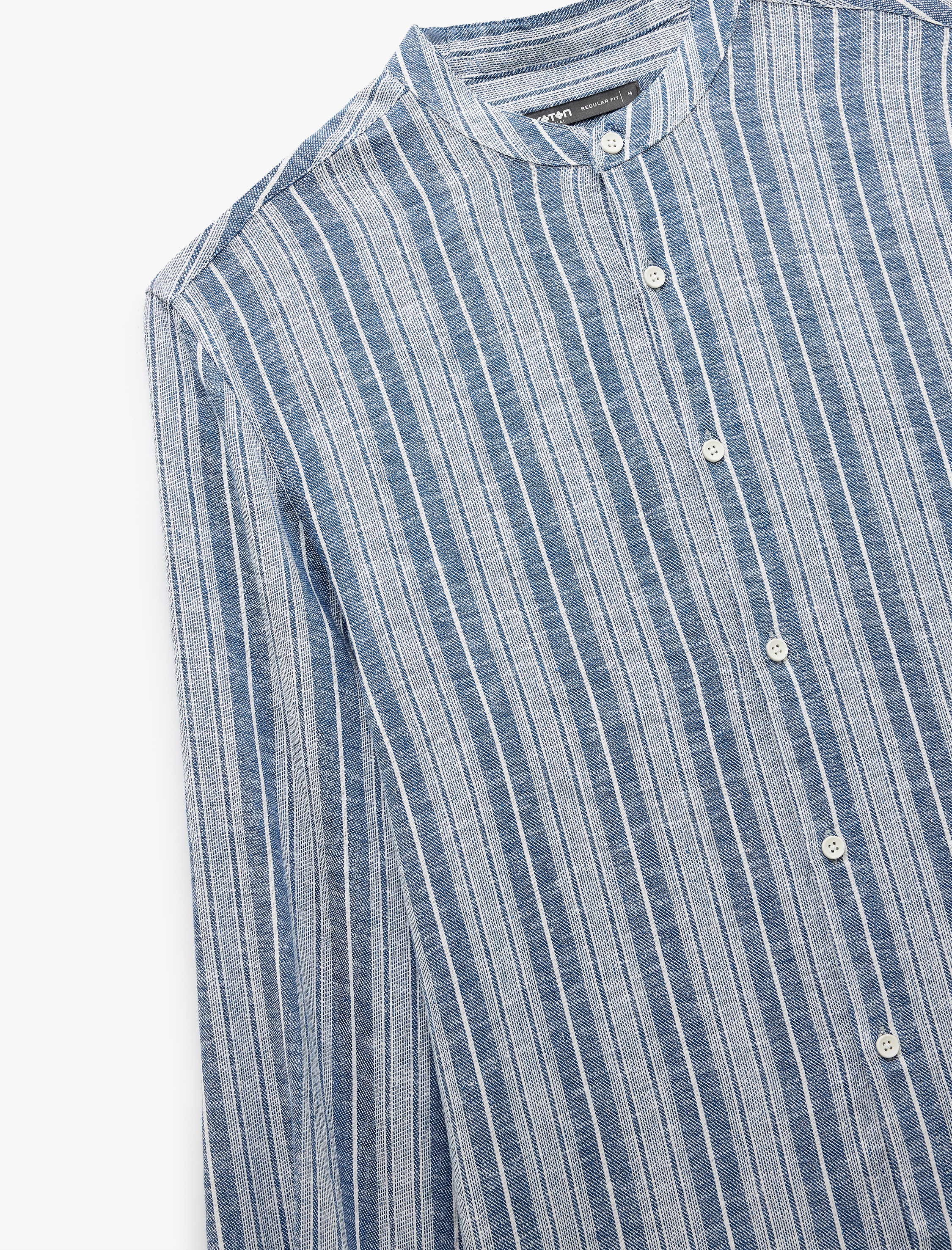   Keten Viskon Karışımlı Regular Fit Düğmeli Uzun Kollu Çizgili Hakim Yaka Gömlek