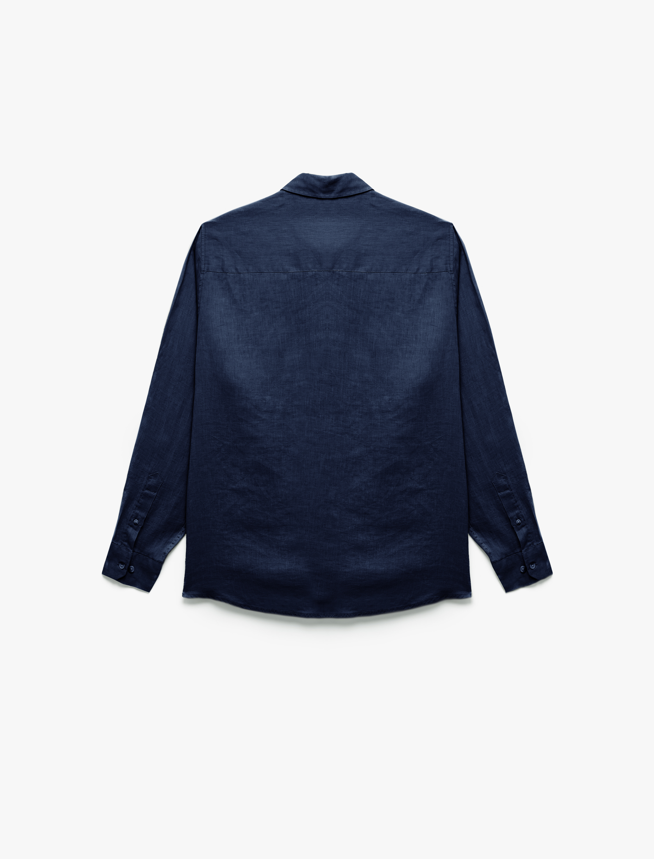   Uzun Kollu Regular Fit Düğmeli Yaka Klasik Keten Gömlek