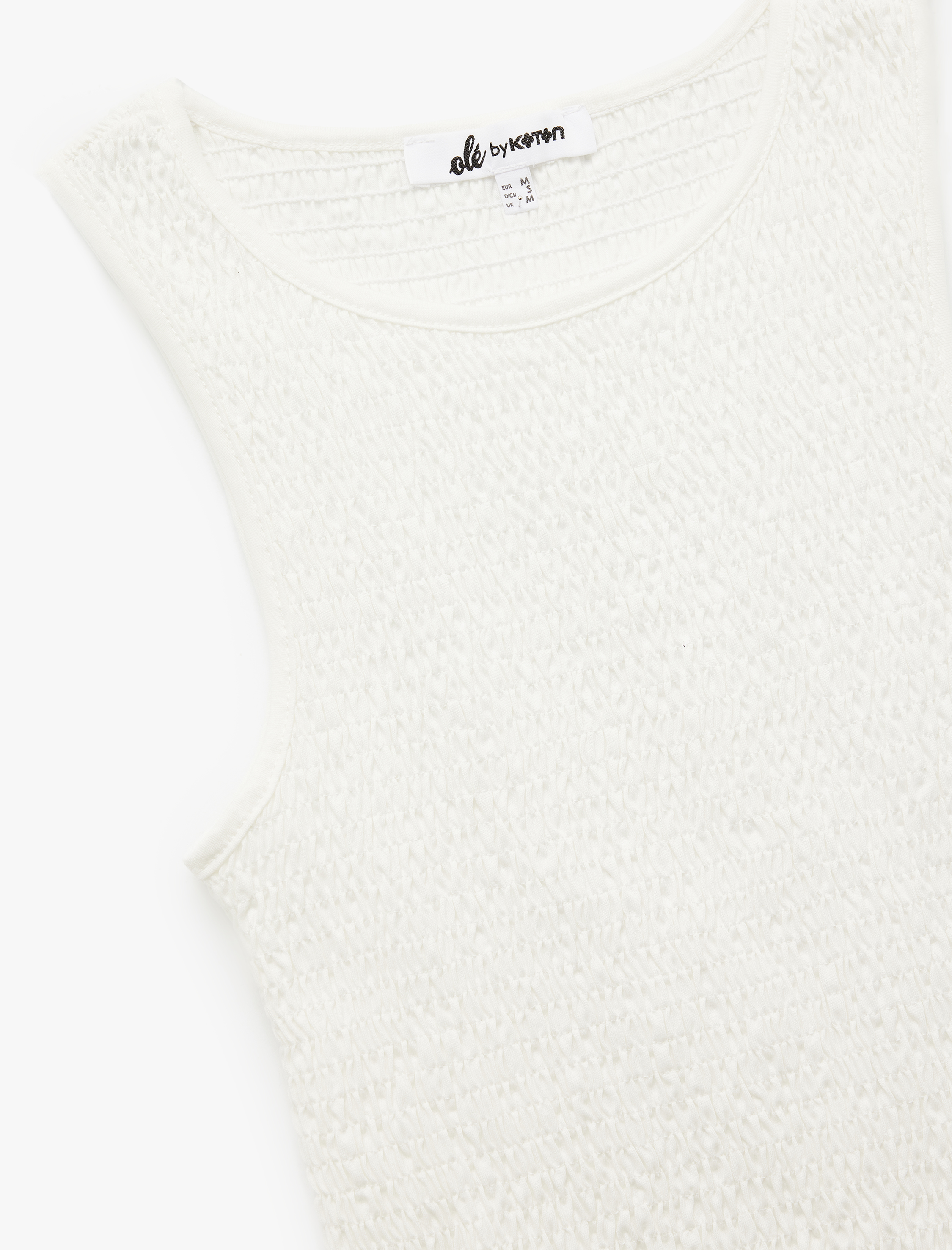   Bisiklet Yaka Fırfır Detaylı Gipeli Pamuklu Kolsuz Bluz