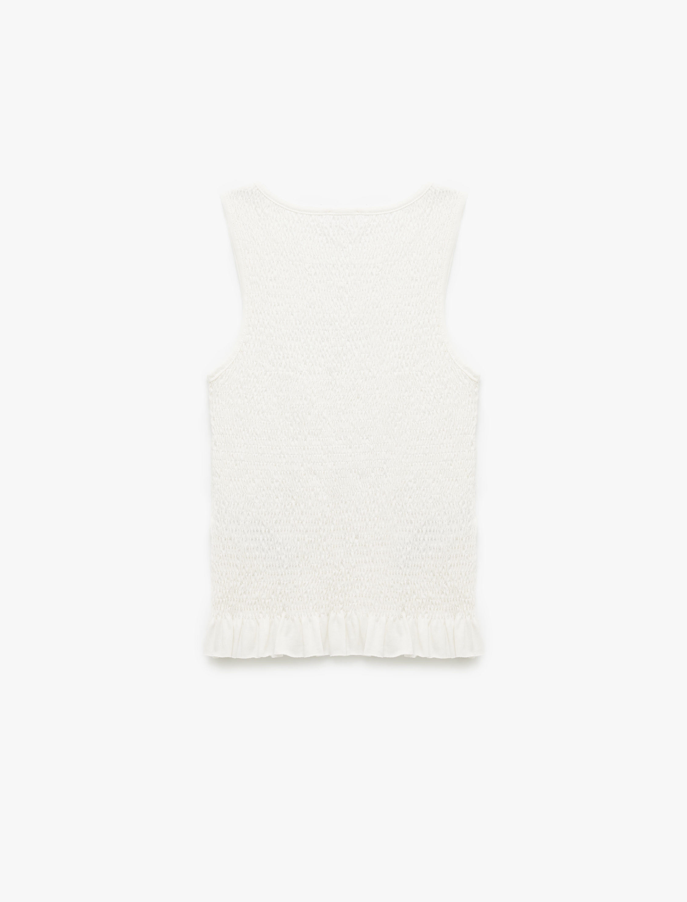   Bisiklet Yaka Fırfır Detaylı Gipeli Pamuklu Kolsuz Bluz