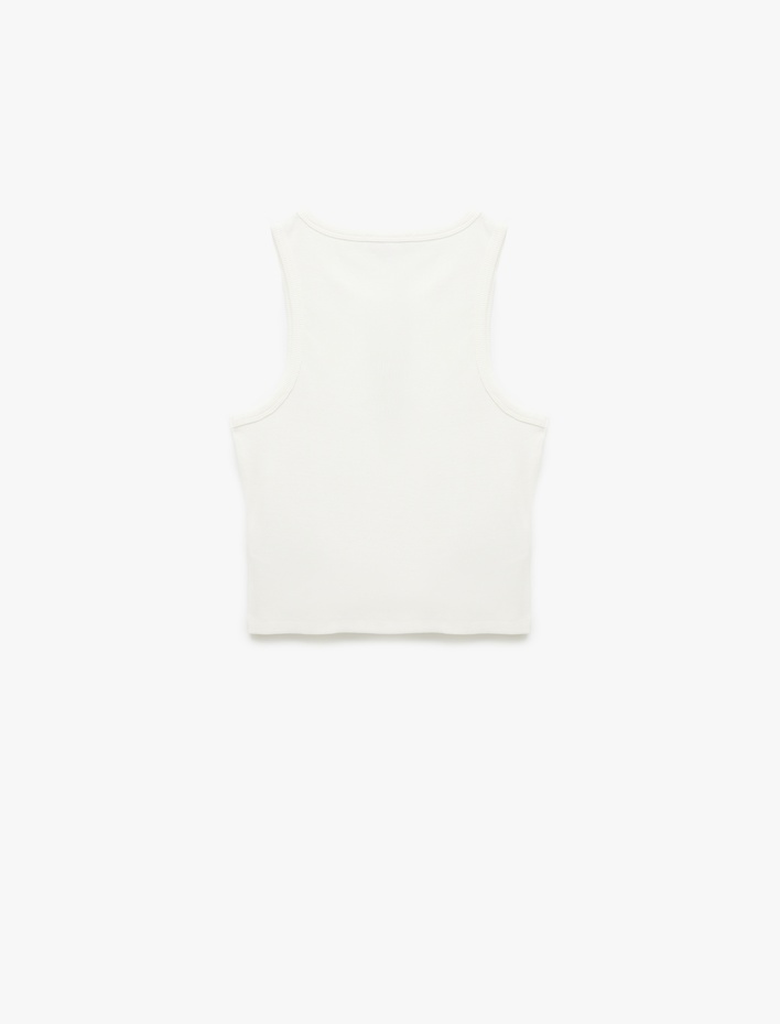  Köpek Nakış Detaylı Slim Fit Bisiklet Yaka Pamuklu Kolsuz Bluz