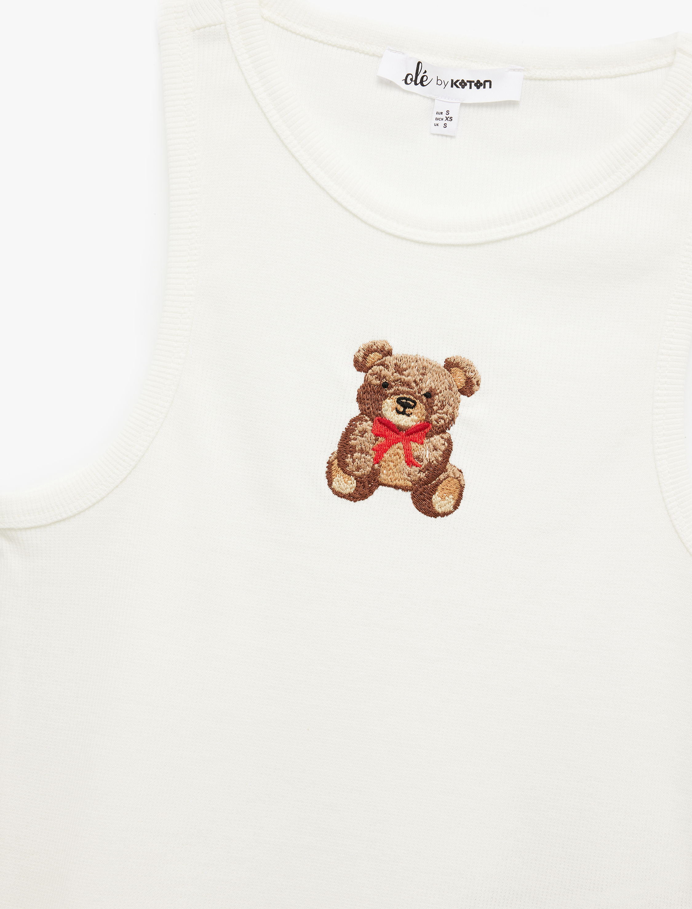   Bisiklet Yaka Pamuklu Slim Fit Ayıcık Nakışlı Kolsuz Bluz