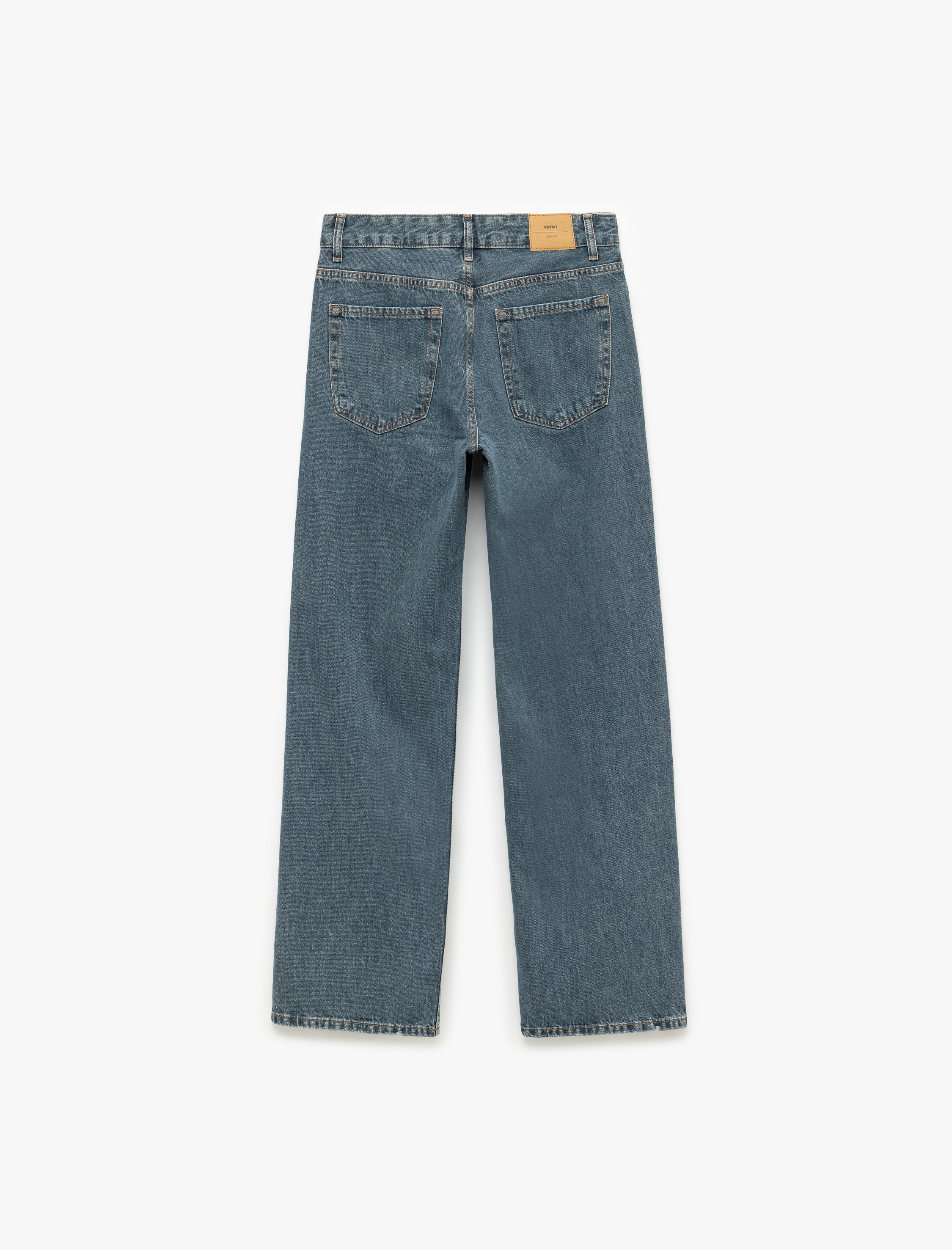   Normal Bel Straight Fit Düğmeli Pamuklu Düz Paça Jean Pantolon - Straight Fit Jean