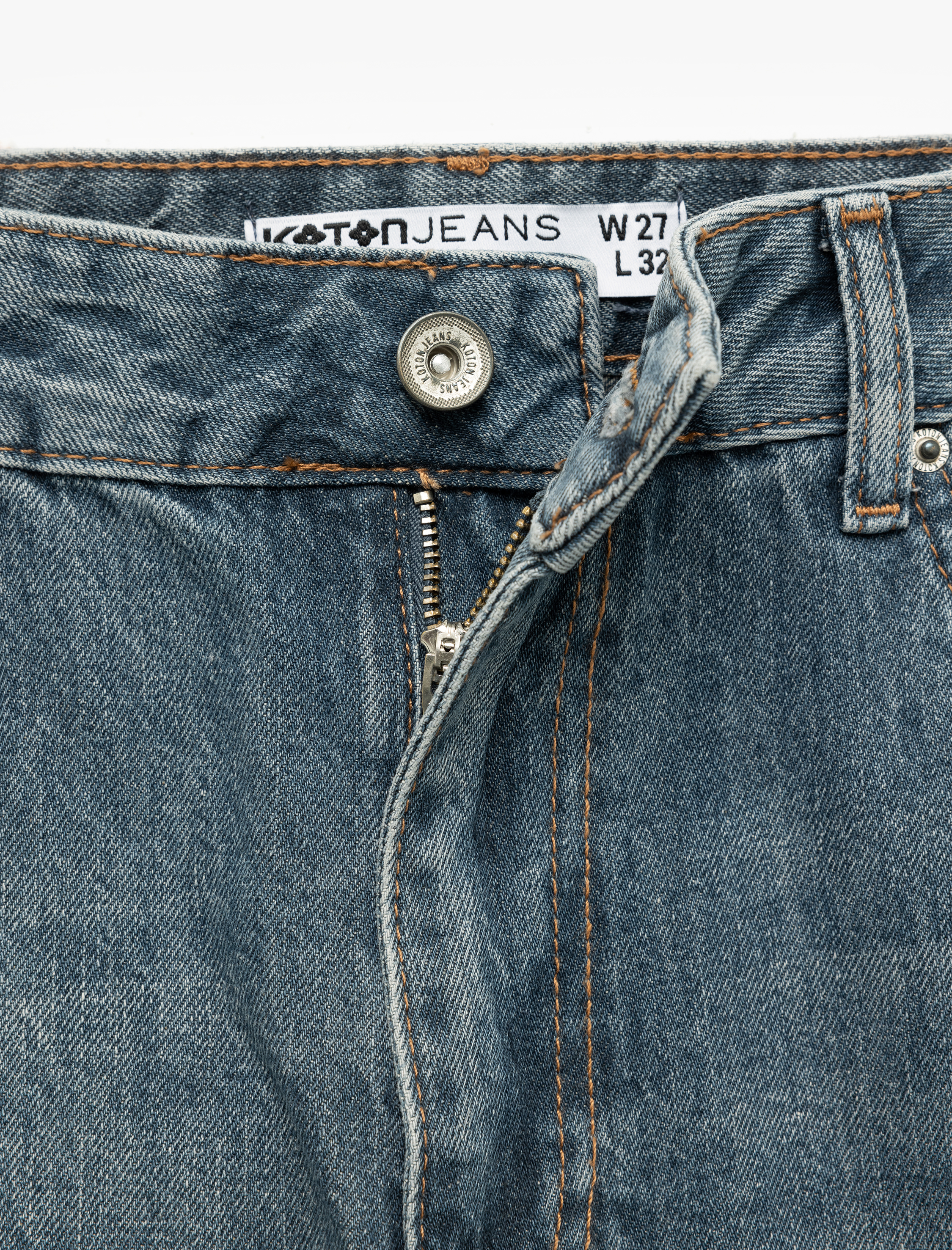   Normal Bel Straight Fit Düğmeli Pamuklu Düz Paça Jean Pantolon - Straight Fit Jean