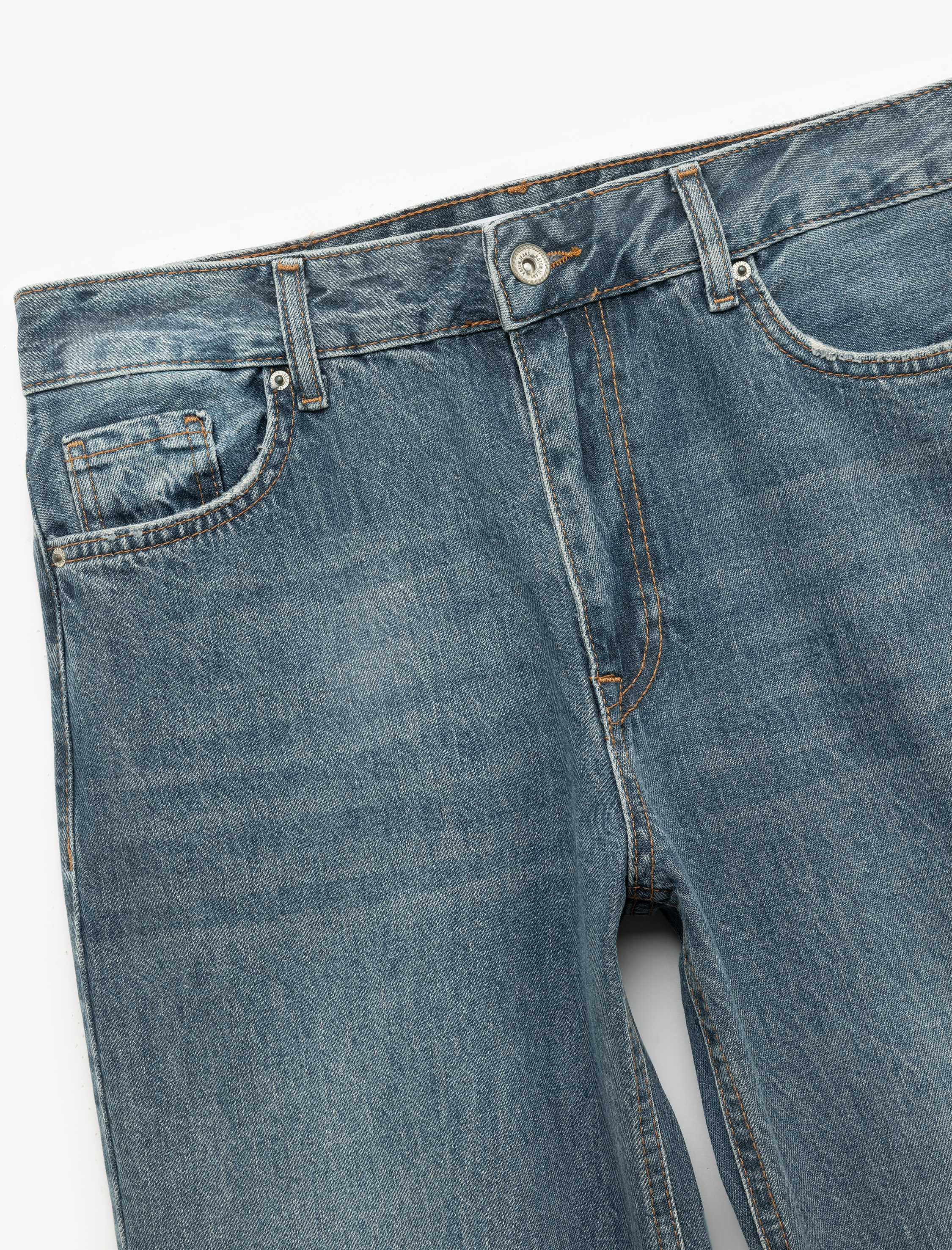  Normal Bel Straight Fit Düğmeli Pamuklu Düz Paça Jean Pantolon - Straight Fit Jean
