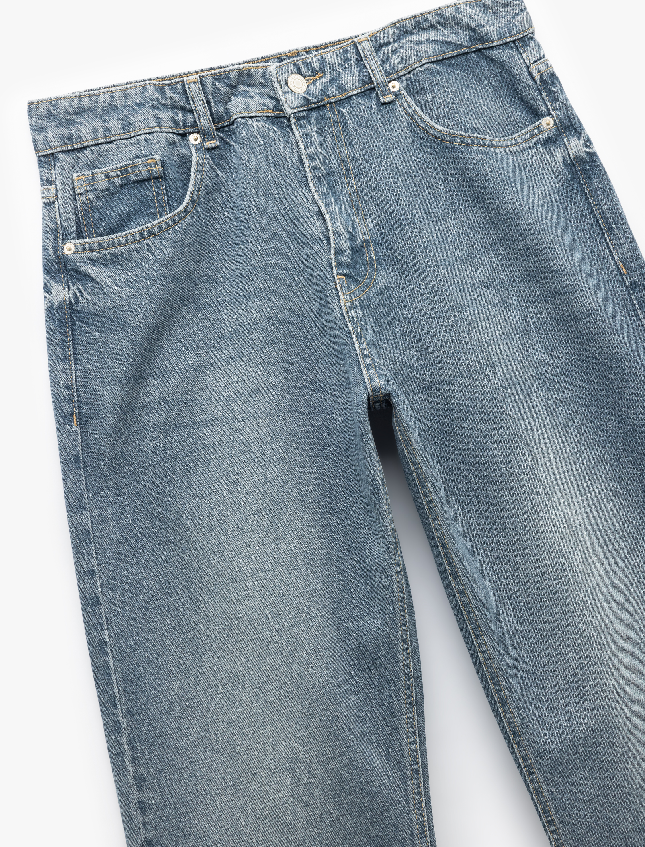   Normal Bel Pamuklu Cepli Vintage Straight Fit Jean Pantolon
