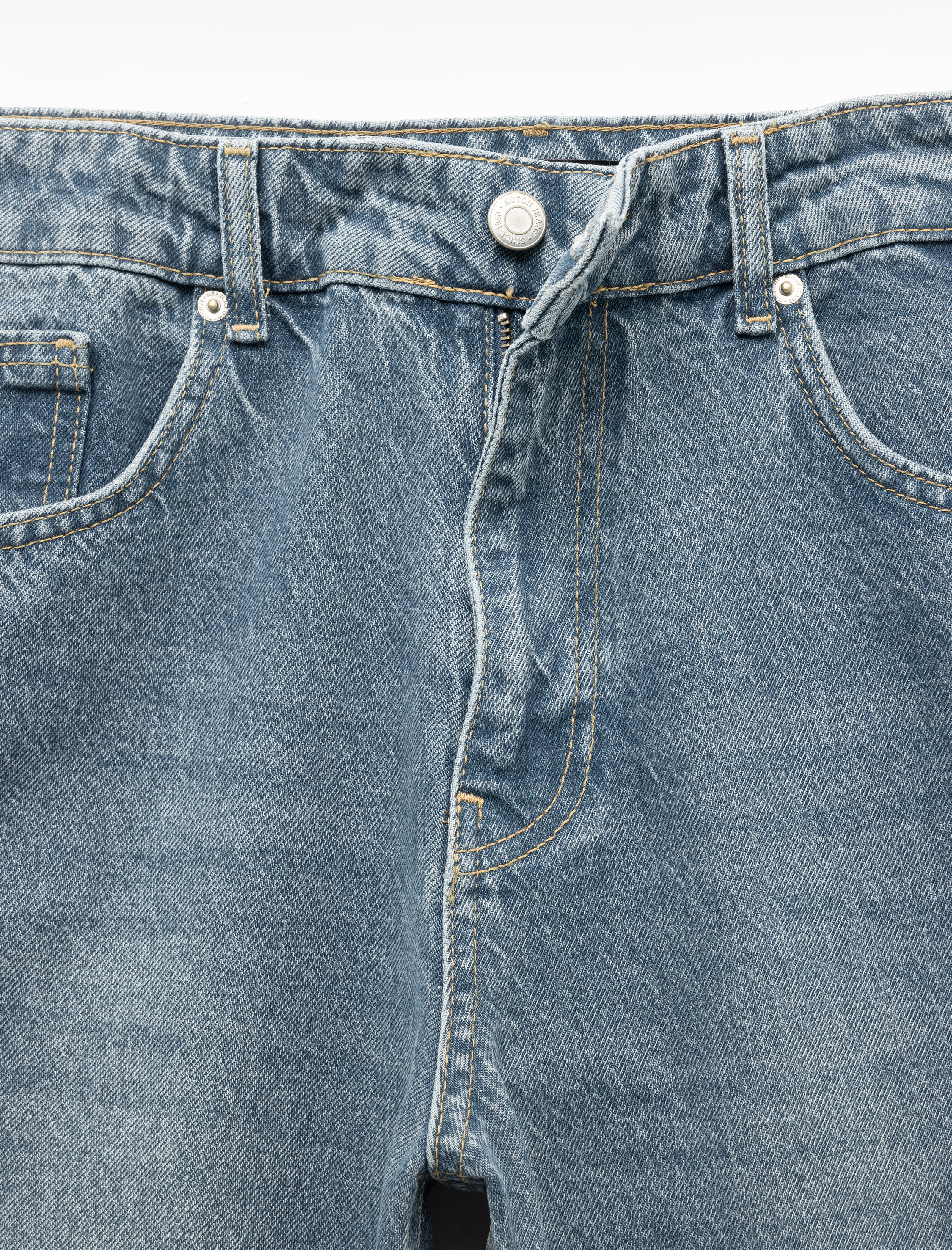   Normal Bel Pamuklu Cepli Vintage Straight Fit Jean Pantolon