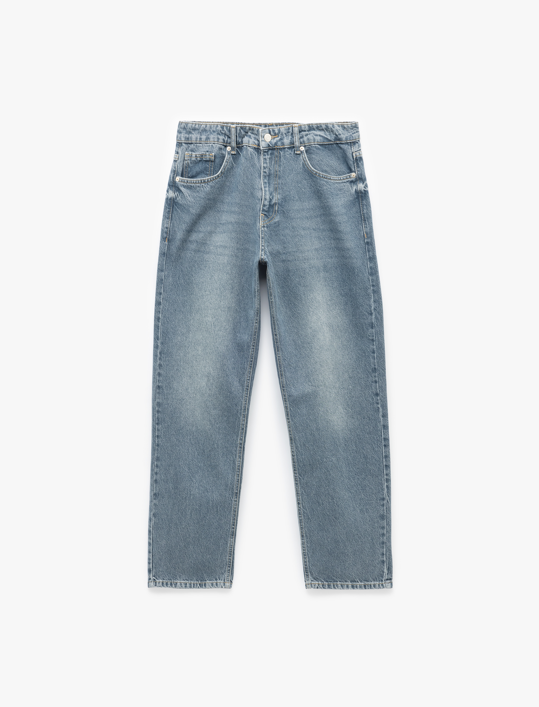   Normal Bel Pamuklu Cepli Vintage Straight Fit Jean Pantolon