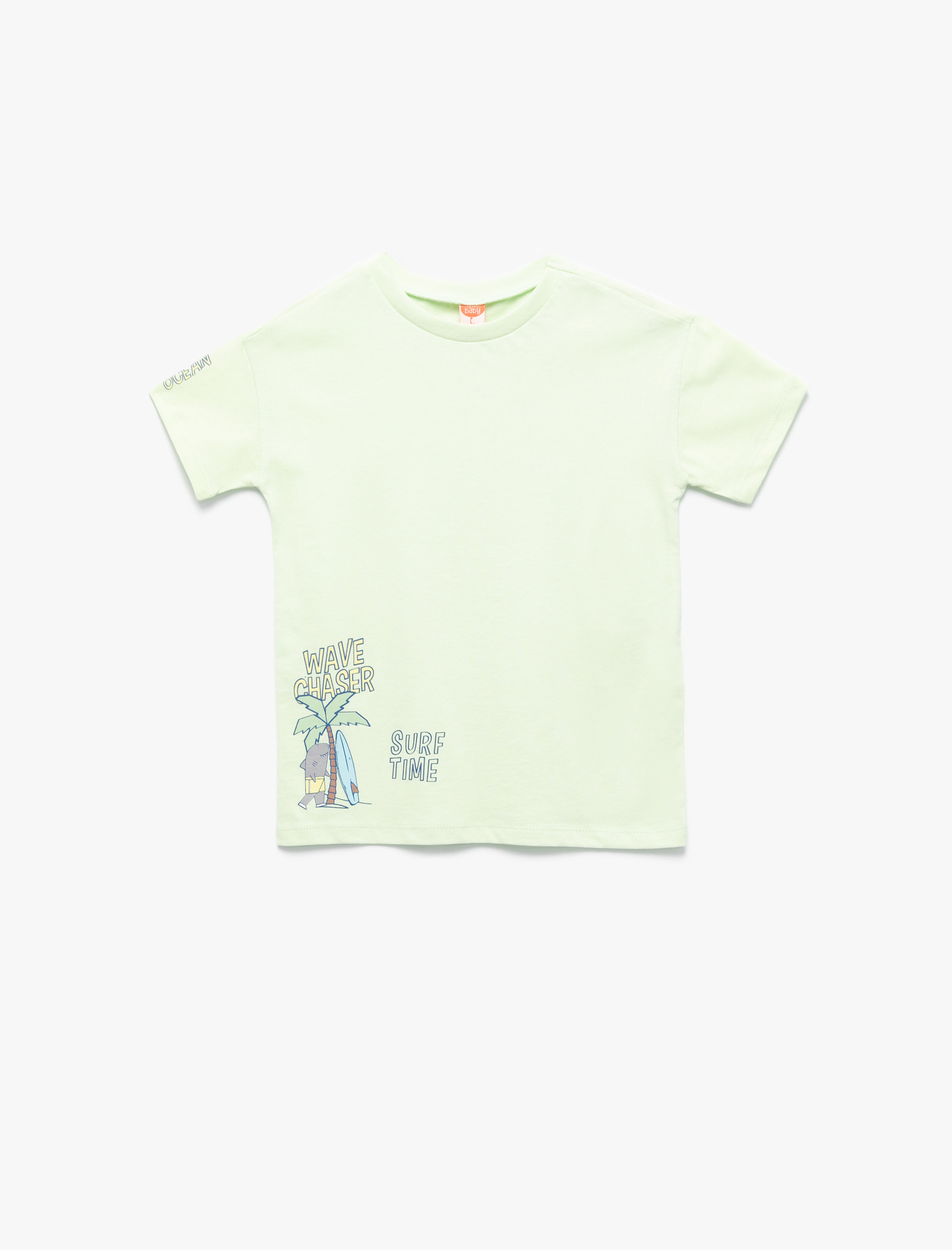  Erkek Bebek Baskılı Kısa Kollu Bisiklet Yaka Pamuklu Tişört