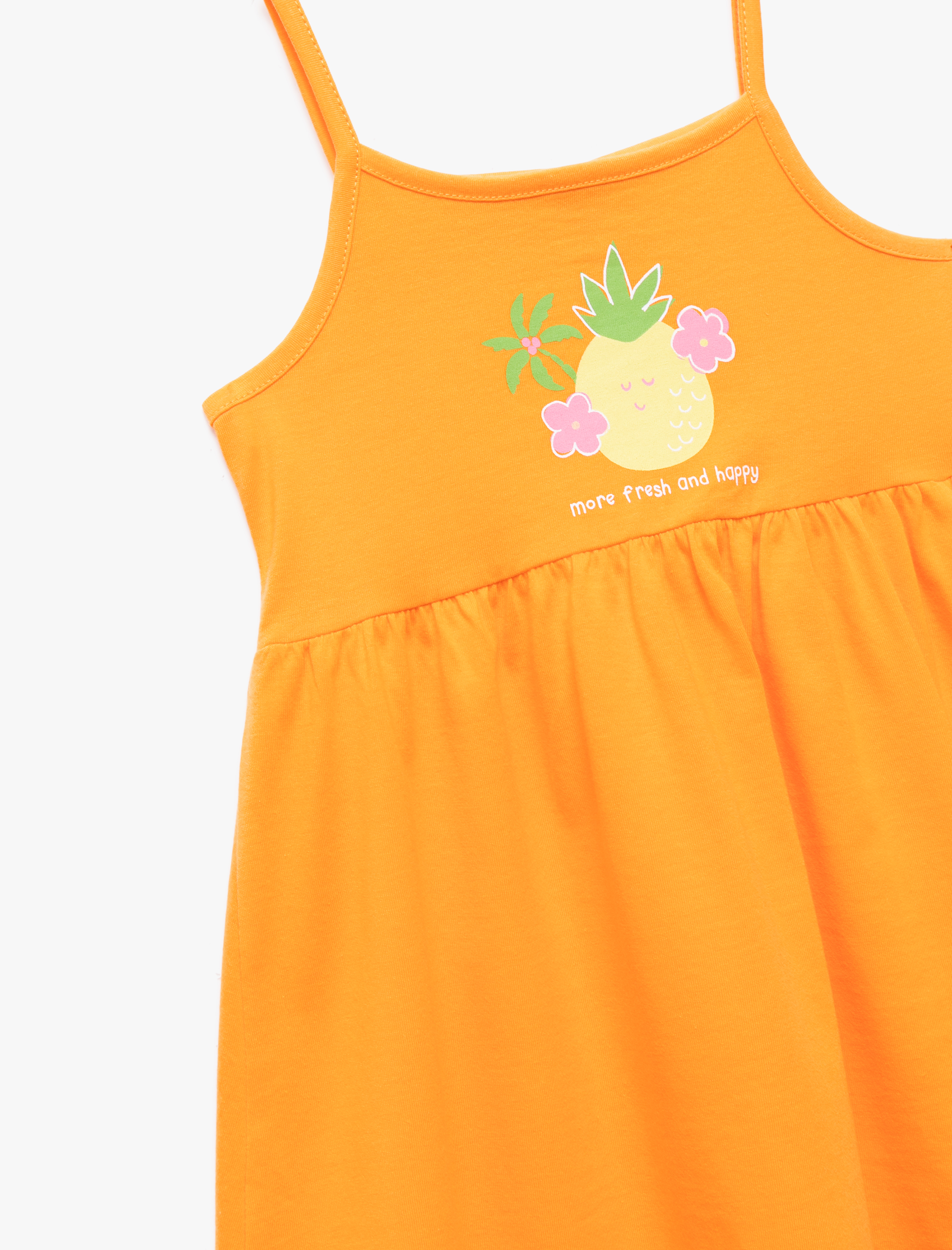  Kız Bebek Pamuklu Ananas Baskılı Askılı Elbise