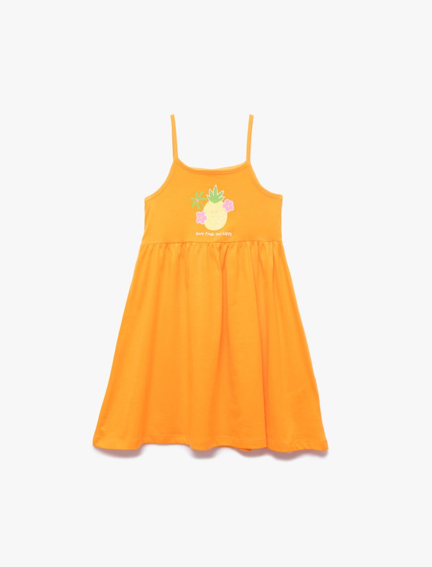  Kız Bebek Pamuklu Ananas Baskılı Askılı Elbise