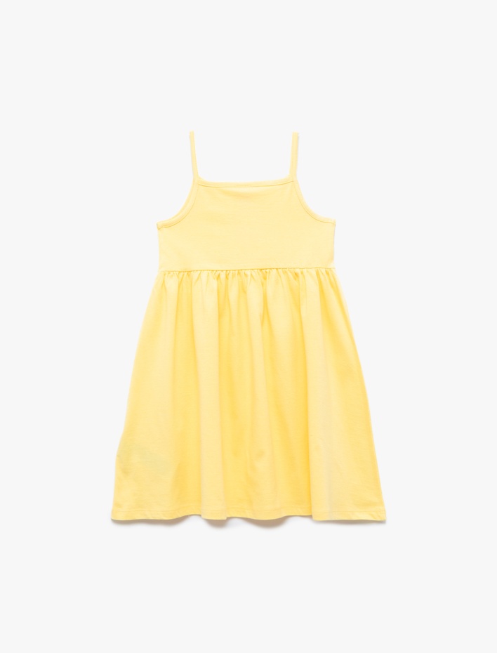 Kız Bebek Askılı Pamuklu Baskılı Diz Üstü Elbise