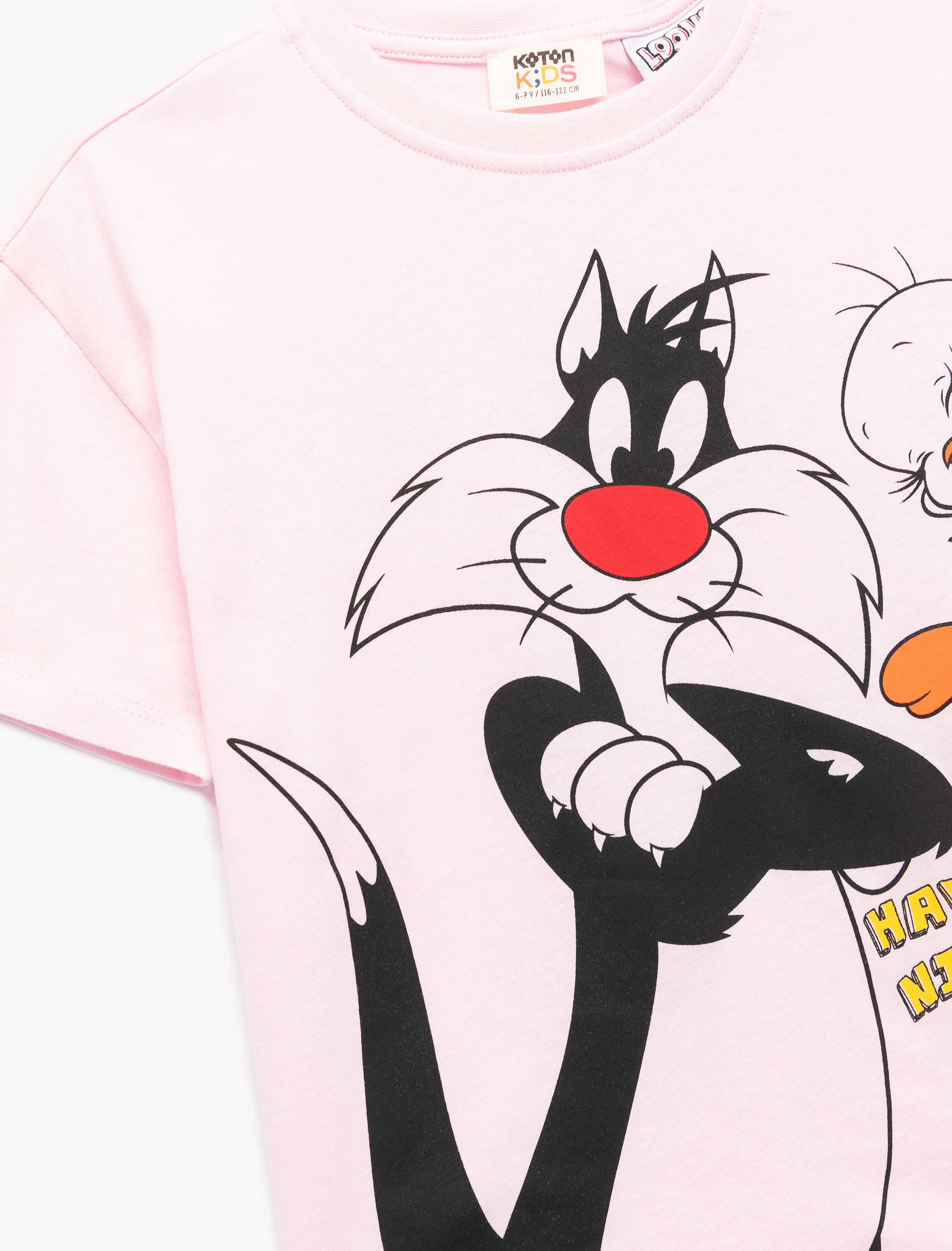  Kız Çocuk Lisanslı Tweety ve Sylvester Baskılı Kısa Kollu Bisiklet Yaka Pamuklu Tişört