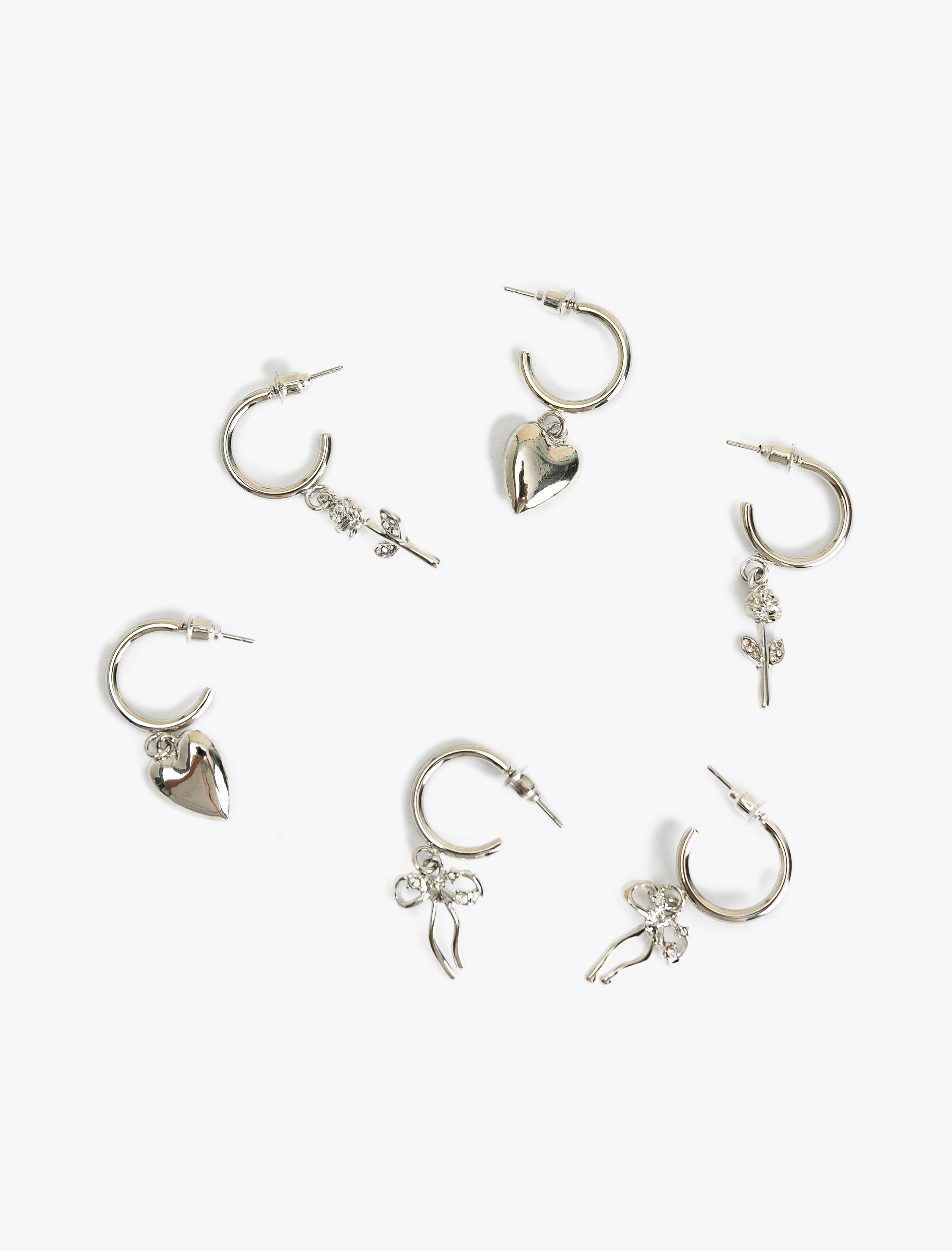  Kadın Çelik Karışımlı 3'lü Charm Detaylı Halka Küpe Seti