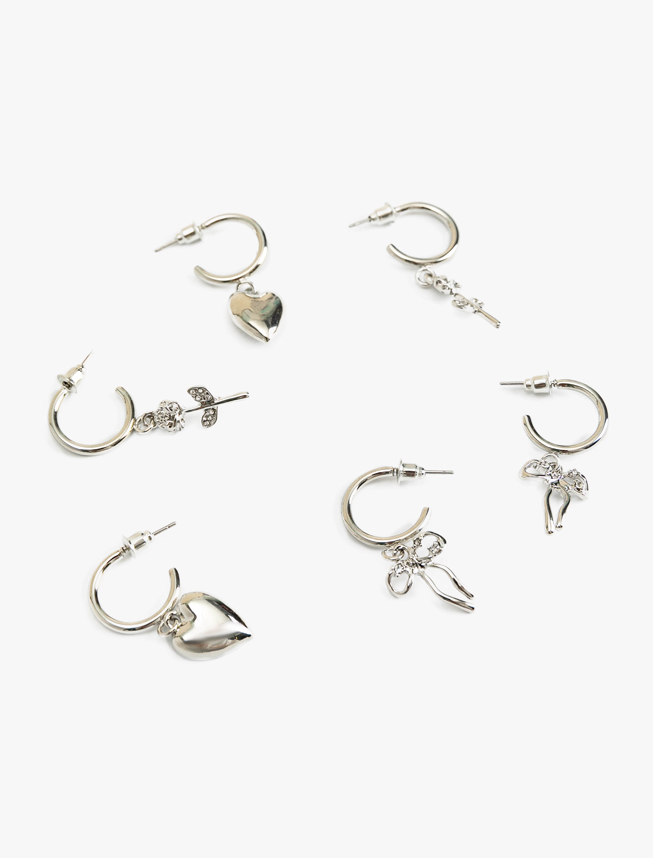  Kadın Çelik Karışımlı 3'lü Charm Detaylı Halka Küpe Seti