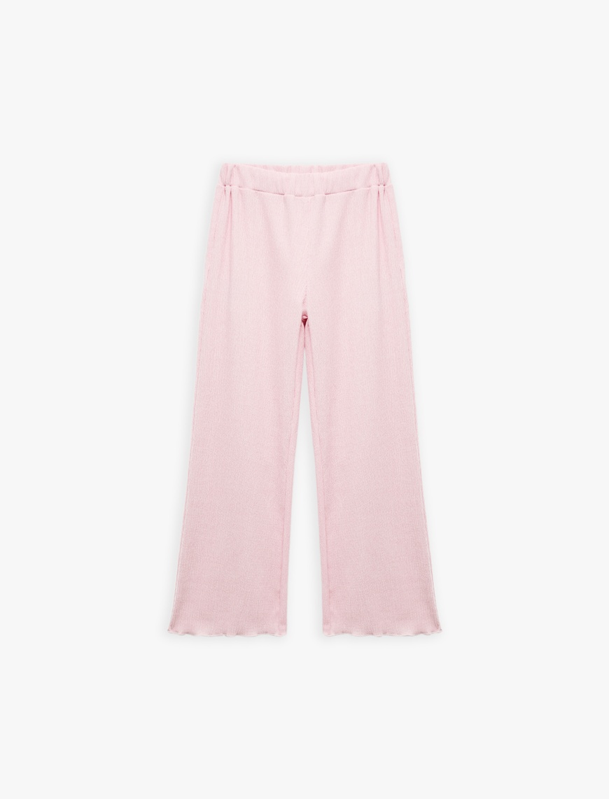  Kız Çocuk Viskon Karışımlı Beli Lastikli Geniş Paça Pantolon