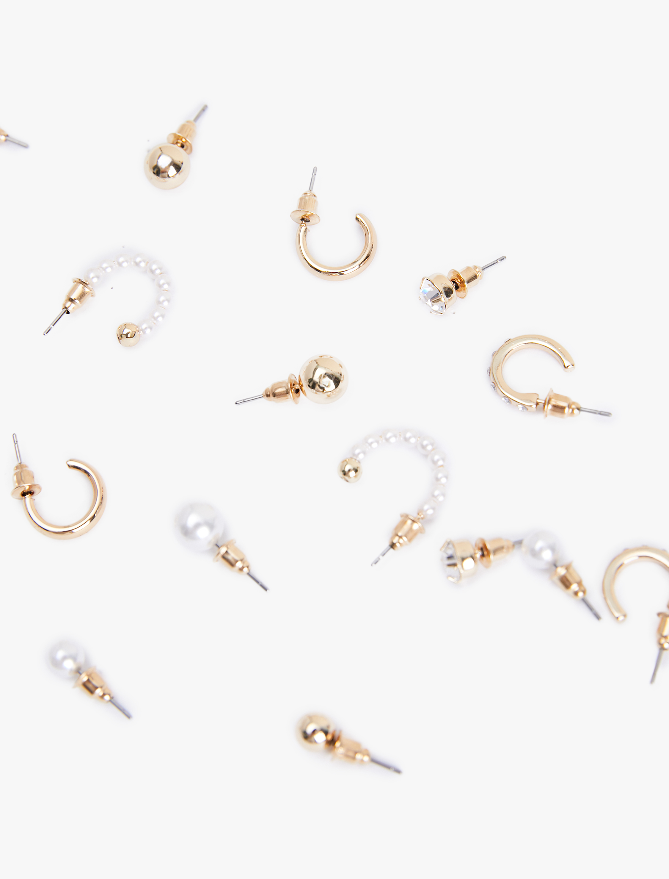  Kadın Çelik Karışımlı Taş ve İnci Detaylı 9'lu Top ve Halka Küpe Seti