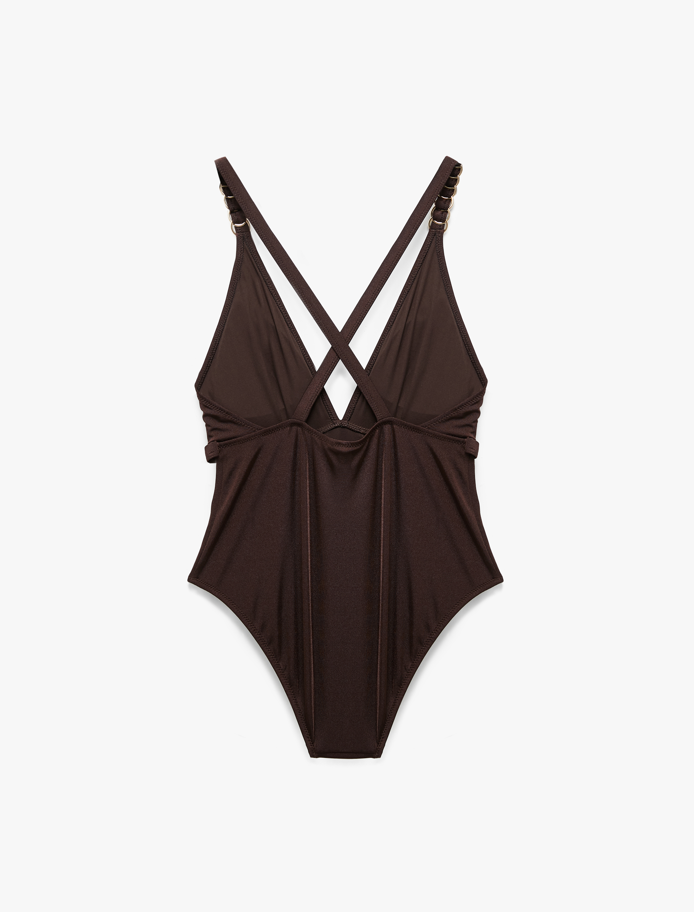   Aksesuarlı Derin V Yaka Arkası Çapraz Askılı Mayo