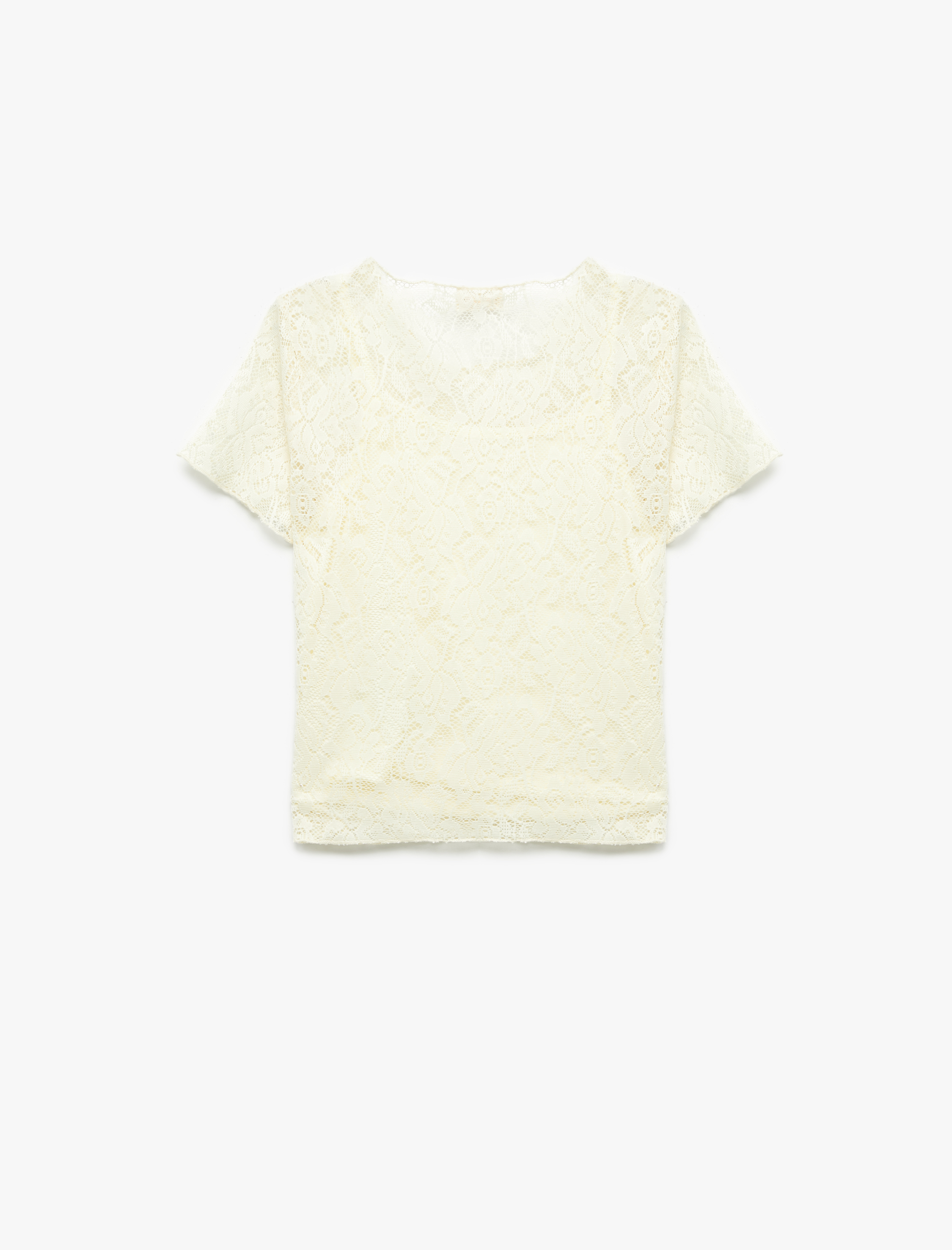  Kız Çocuk Dantel Detaylı Bisiklet Yaka Kısa Kollu Astarlı Crop Tişört