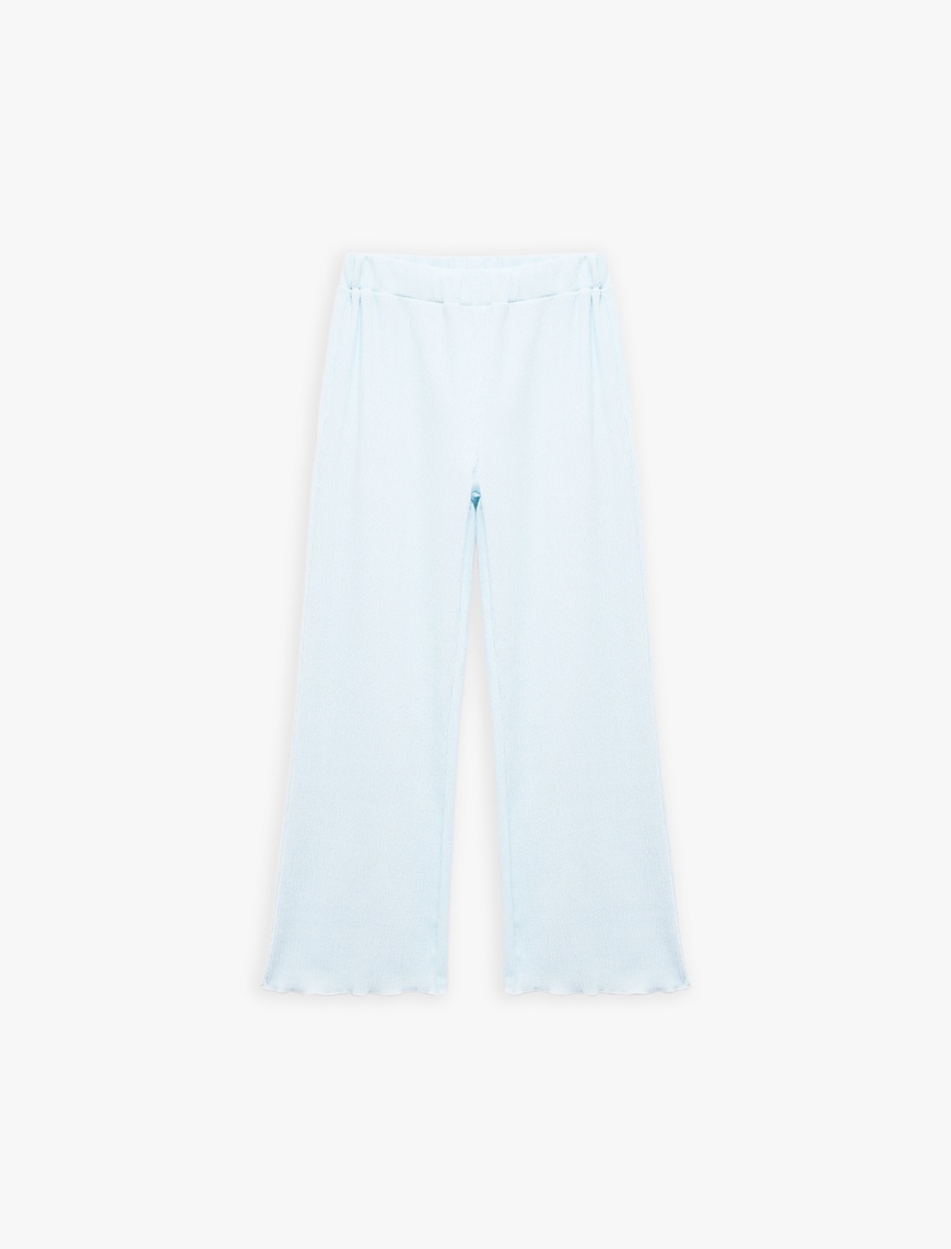 Kız Çocuk Viskon Karışımlı Beli Lastikli Geniş Paça Pantolon