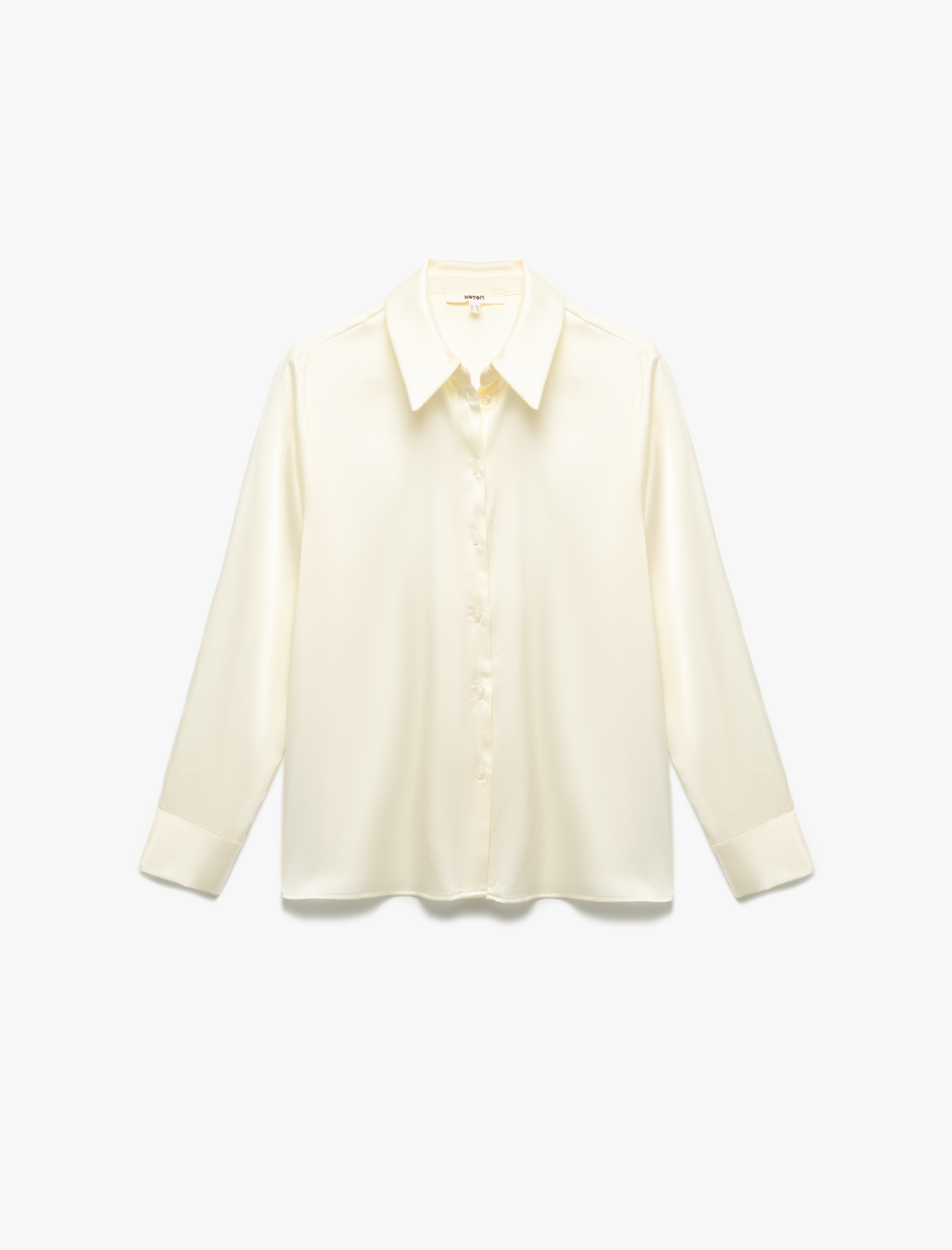   Düğmeli Uzun Kollu Klasik Yaka Saten Gömlek